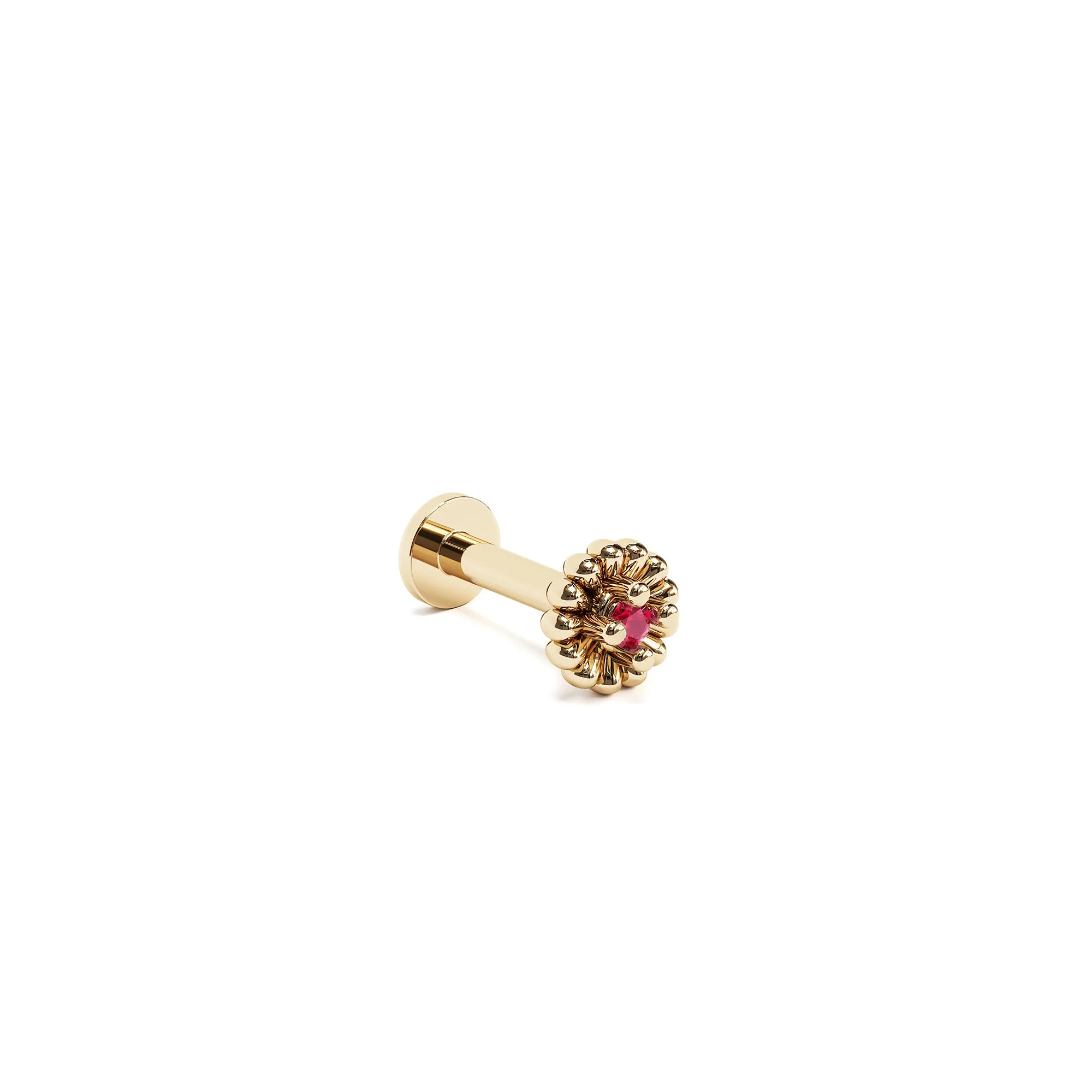 14K Gold Ruby Abstract Floral Stud