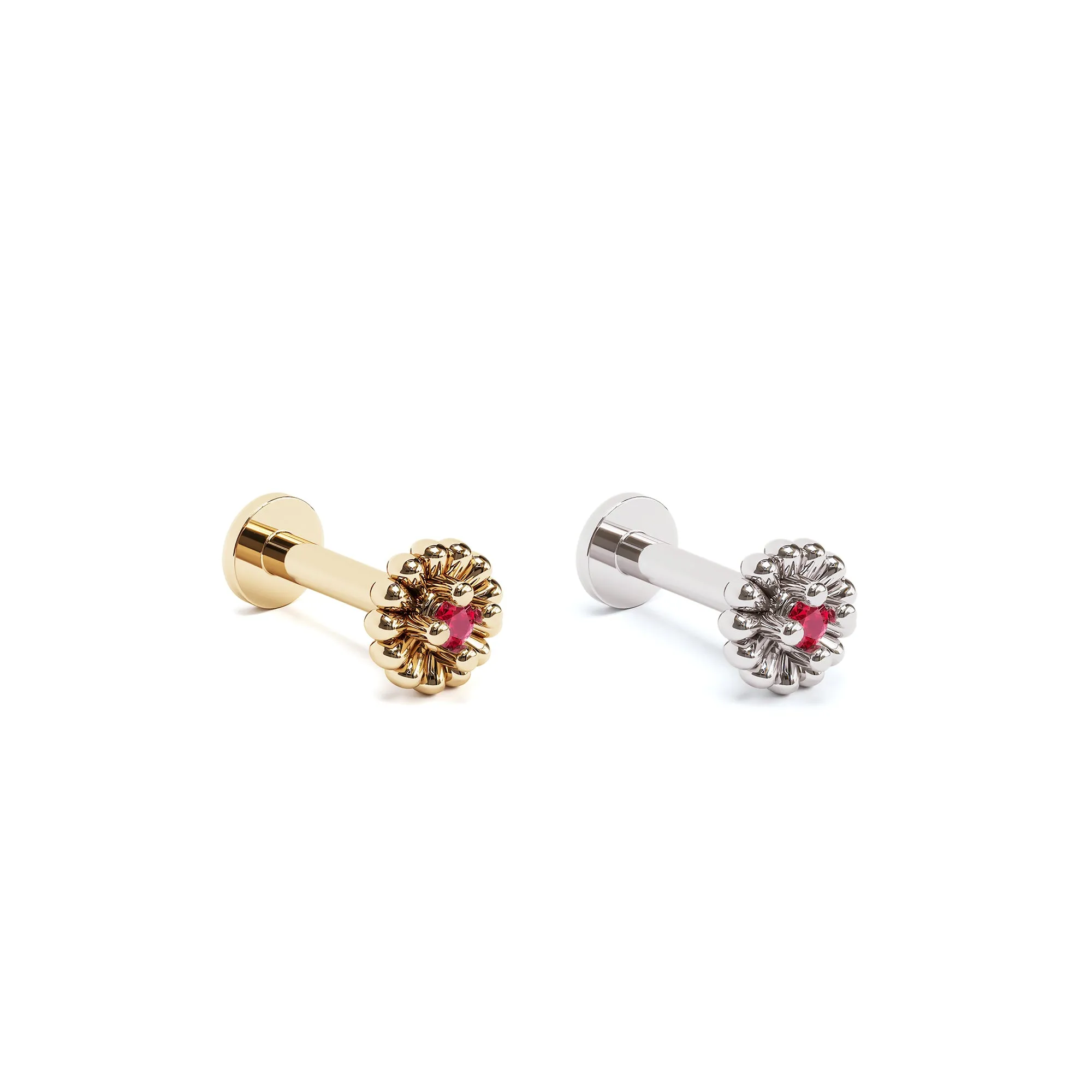 14K Gold Ruby Abstract Floral Stud