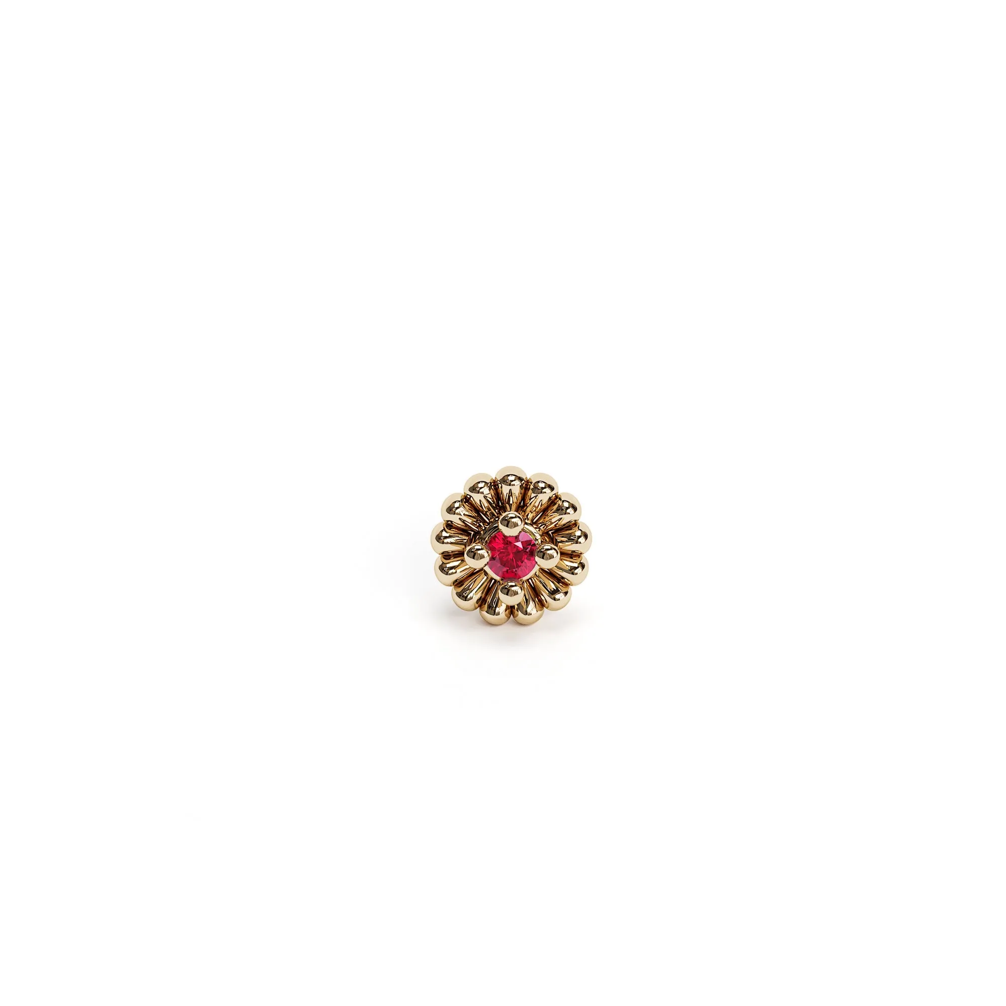 14K Gold Ruby Abstract Floral Stud