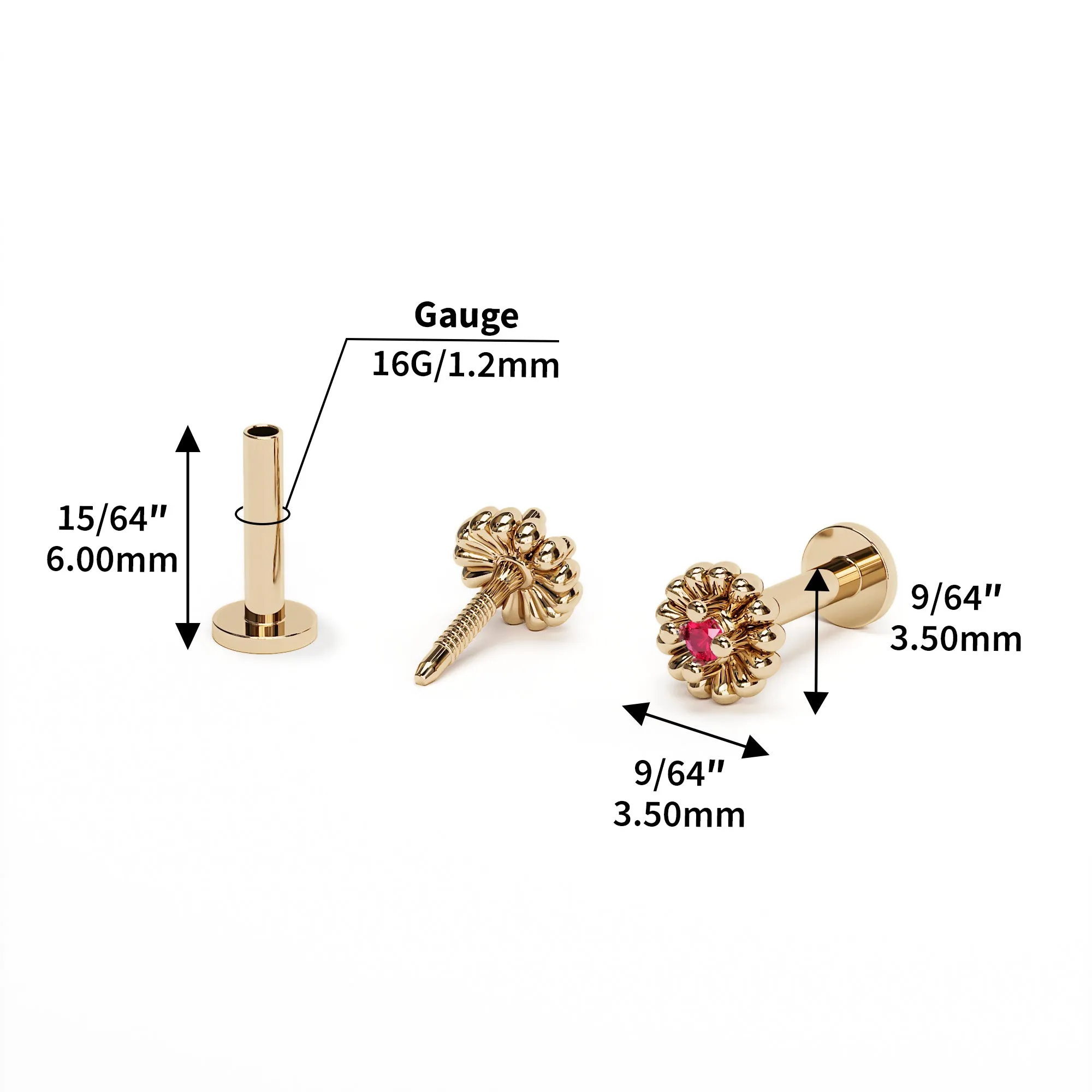 14K Gold Ruby Abstract Floral Stud