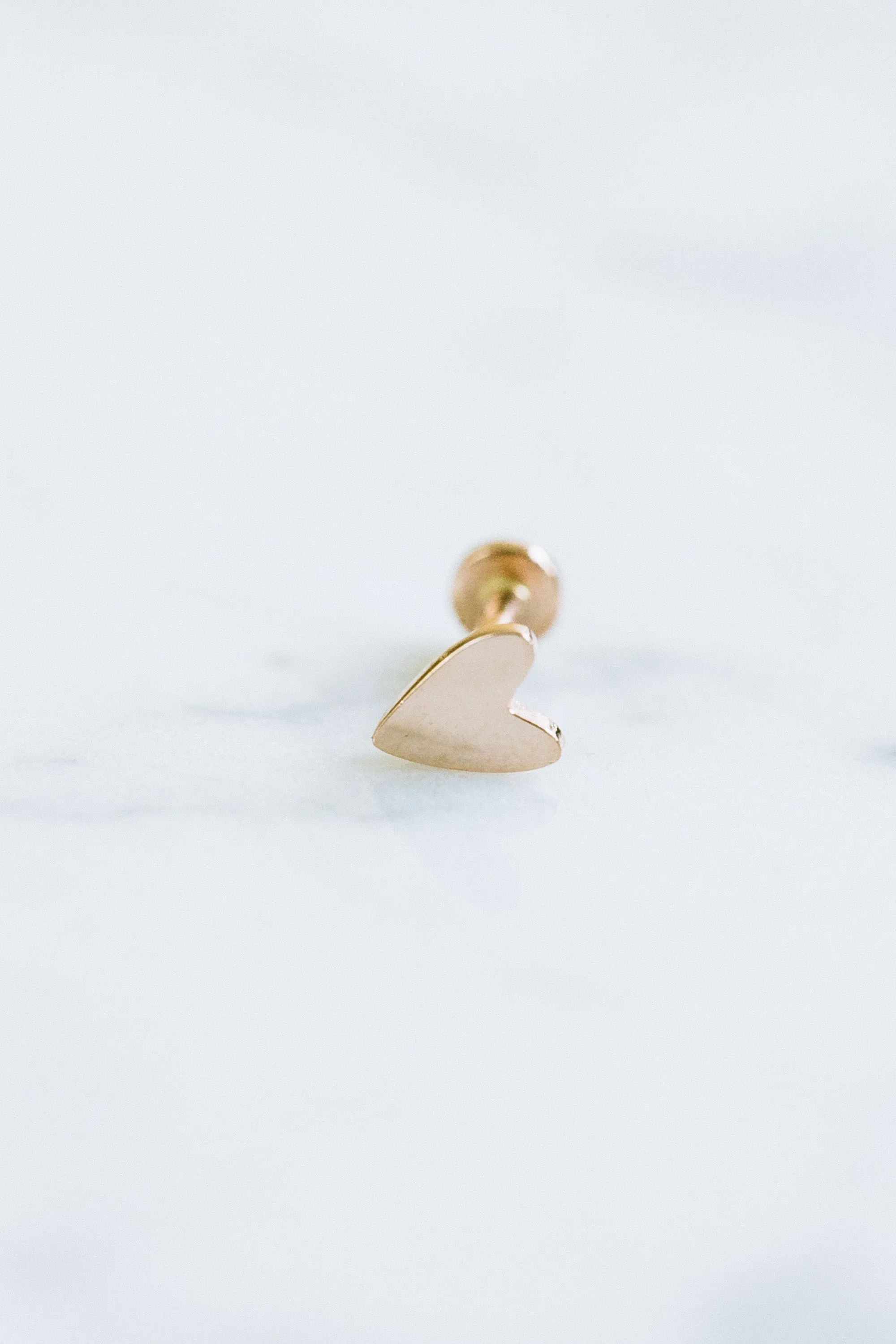 14K Solid Gold Flat Heart Cartilage Helix Tragus Conch Internally Threaded Flat Back Earring Labret