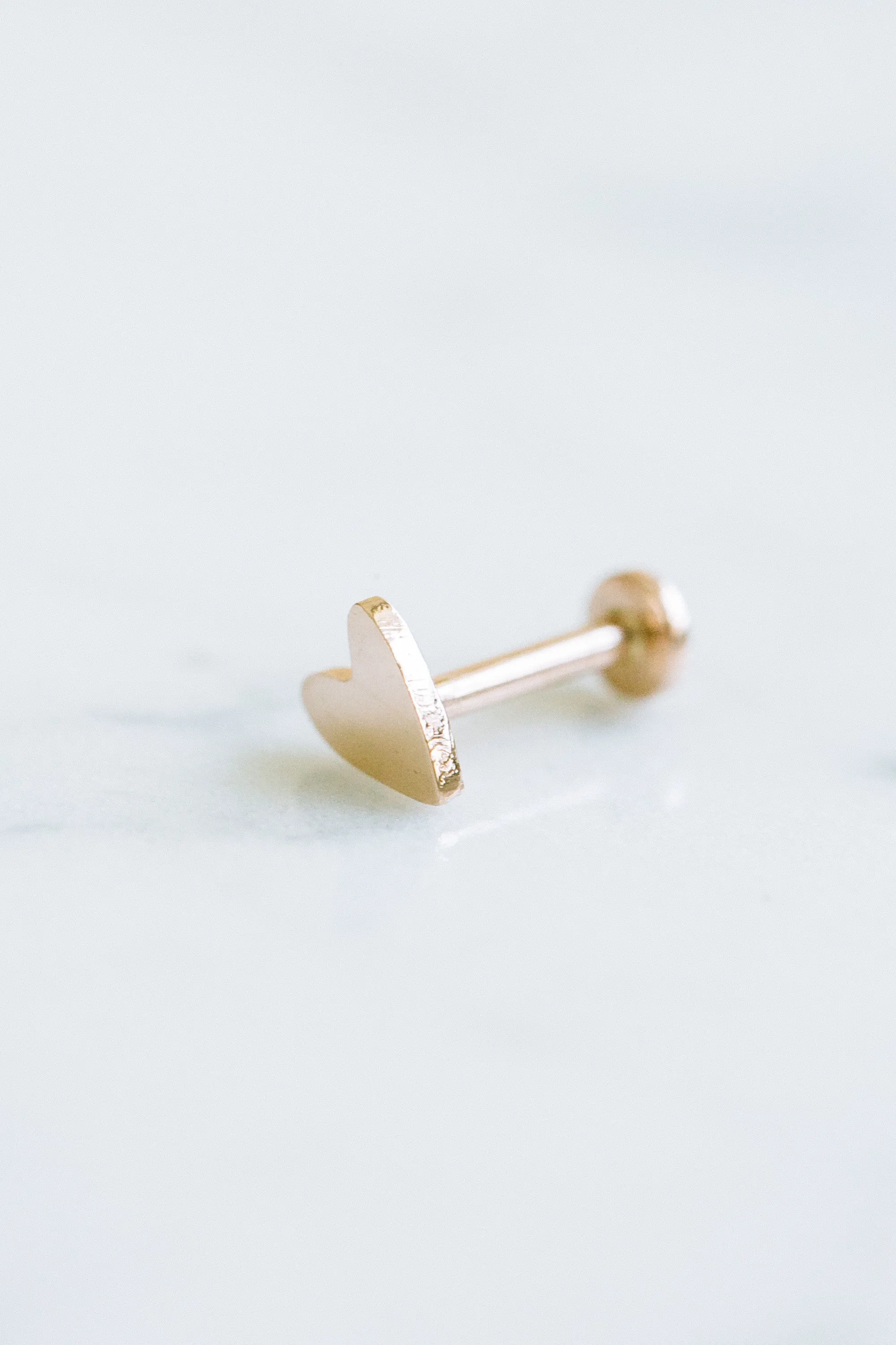 14K Solid Gold Flat Heart Cartilage Helix Tragus Conch Internally Threaded Flat Back Earring Labret