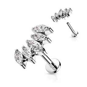 5 Marquise CZ Curved Top Flat Back Stud - Silver