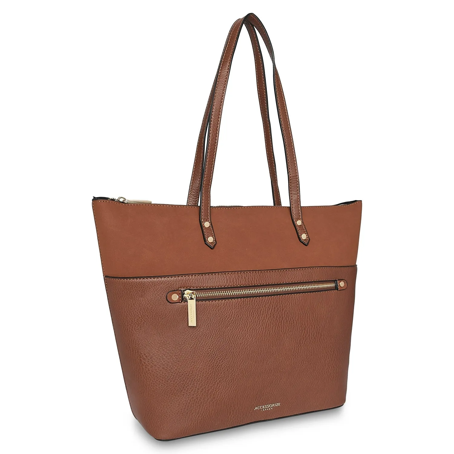 Accessorize London Women's Faux Leather Tan Pocket Molly Tote bag