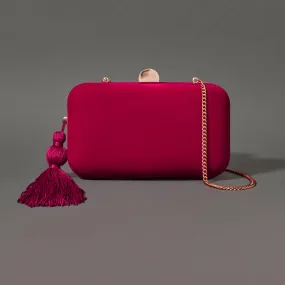 Accessorize London Women's Red Velvet Hardcase Clutch