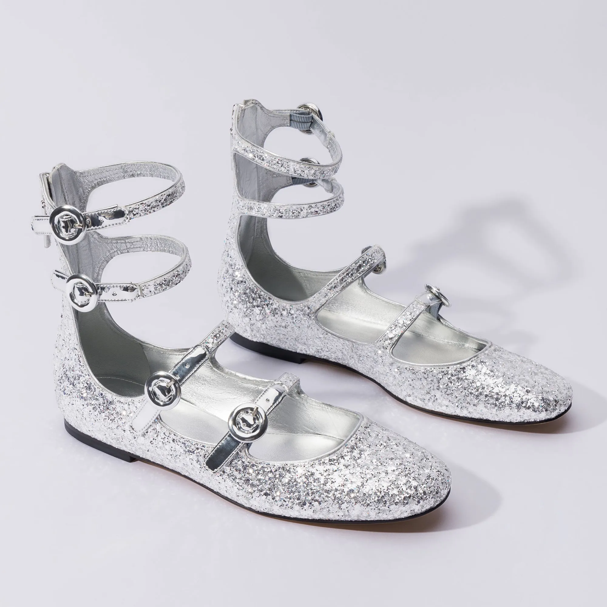 Alexa Flat In Silver Glitter