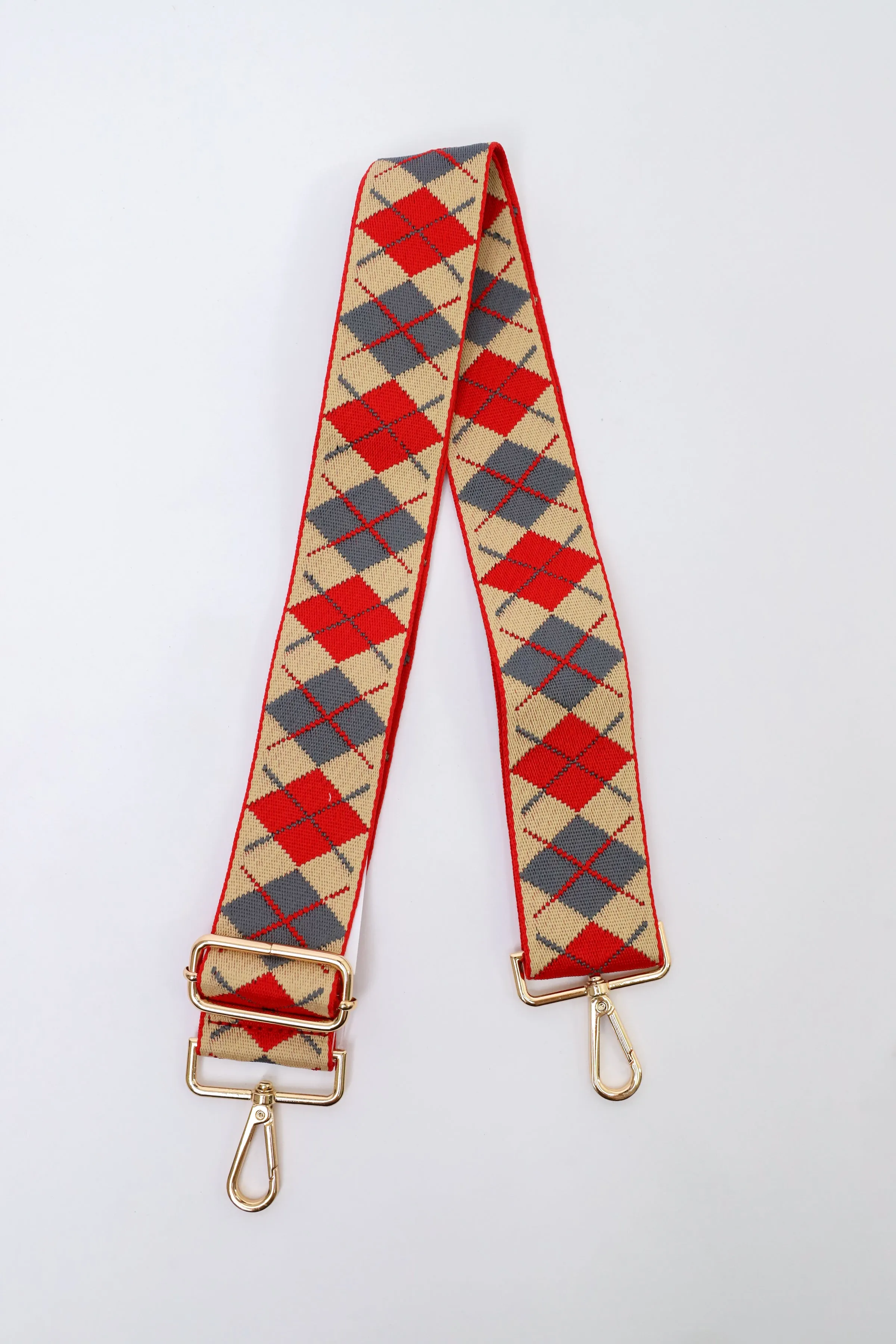 Argyle Beige   Red Bag Strap