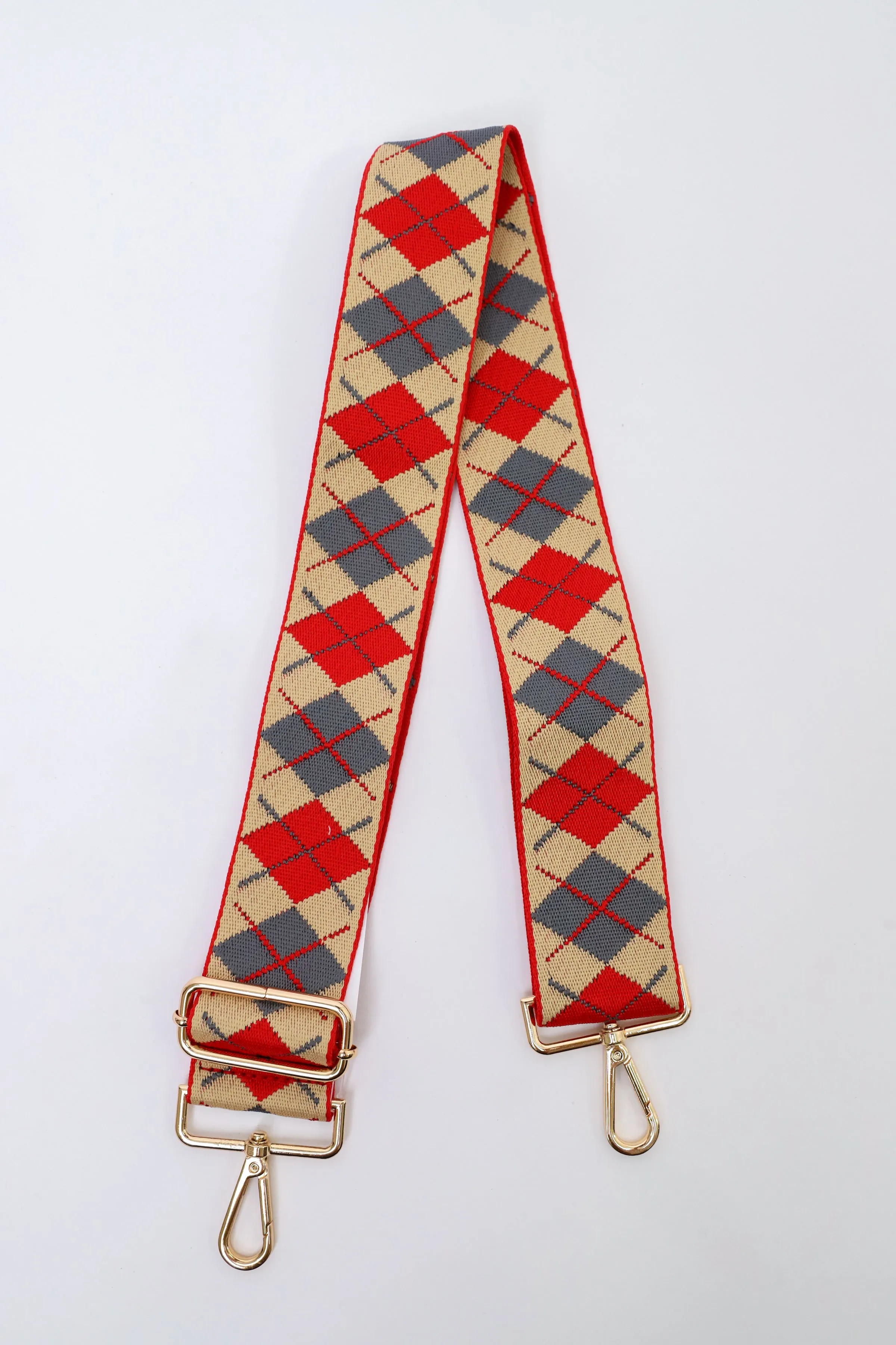 Argyle Beige   Red Bag Strap