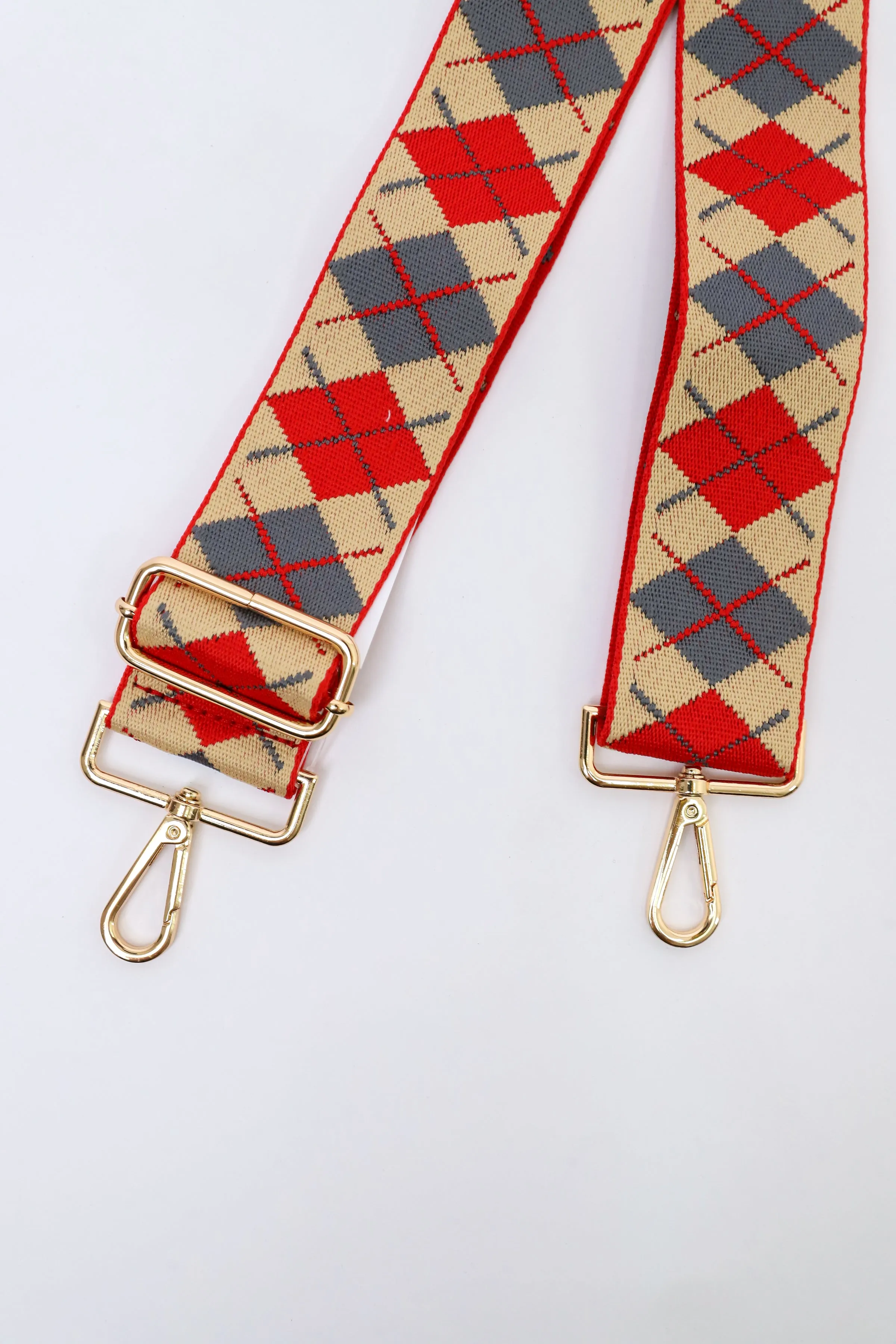 Argyle Beige   Red Bag Strap