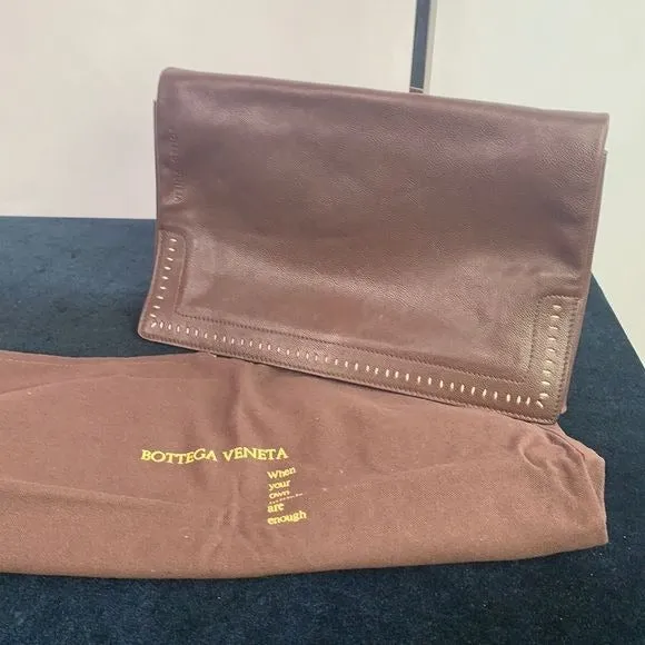 BOTTEGA VENETA Brown Calf Leather Flap Large Clutch