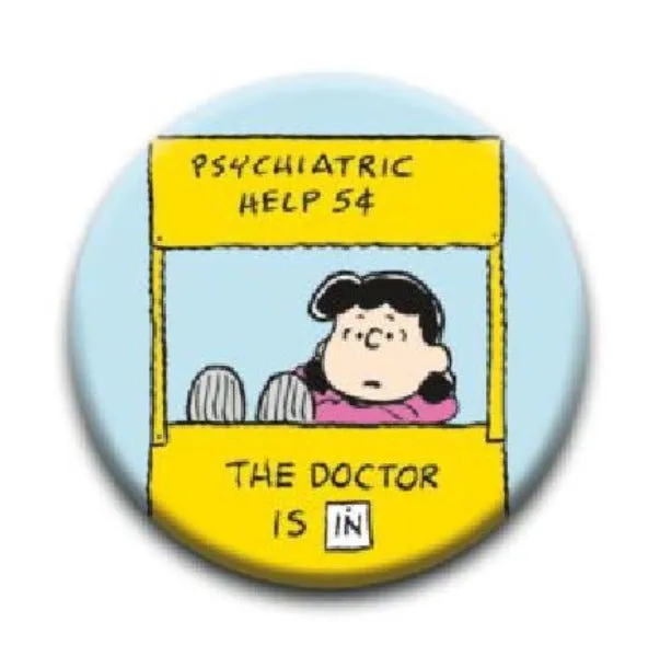 Button - Peanuts Lucy - The Doctor Is In