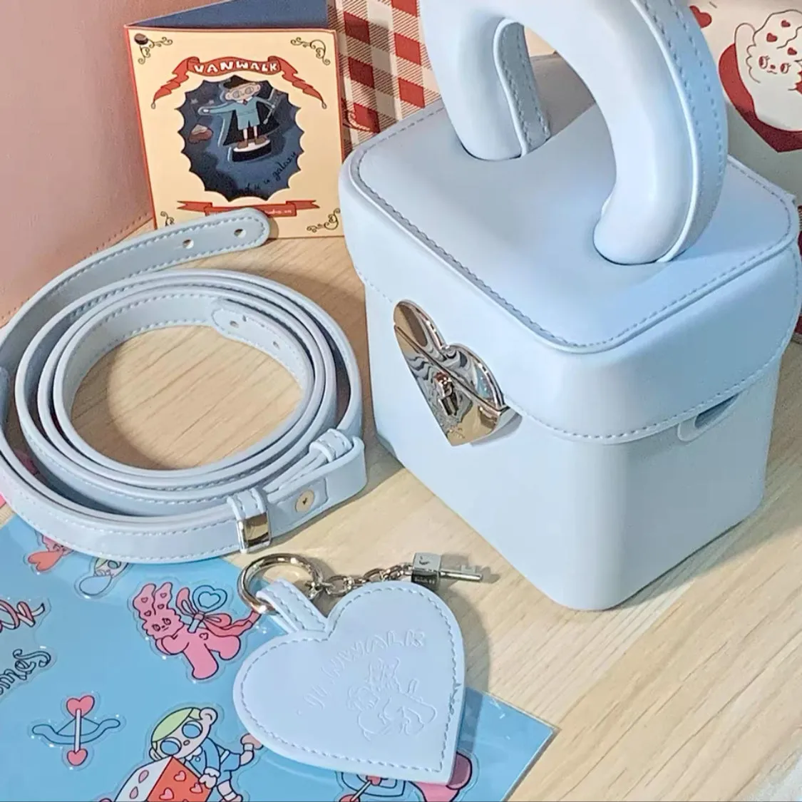 crossbody bag baby blue mini heart box