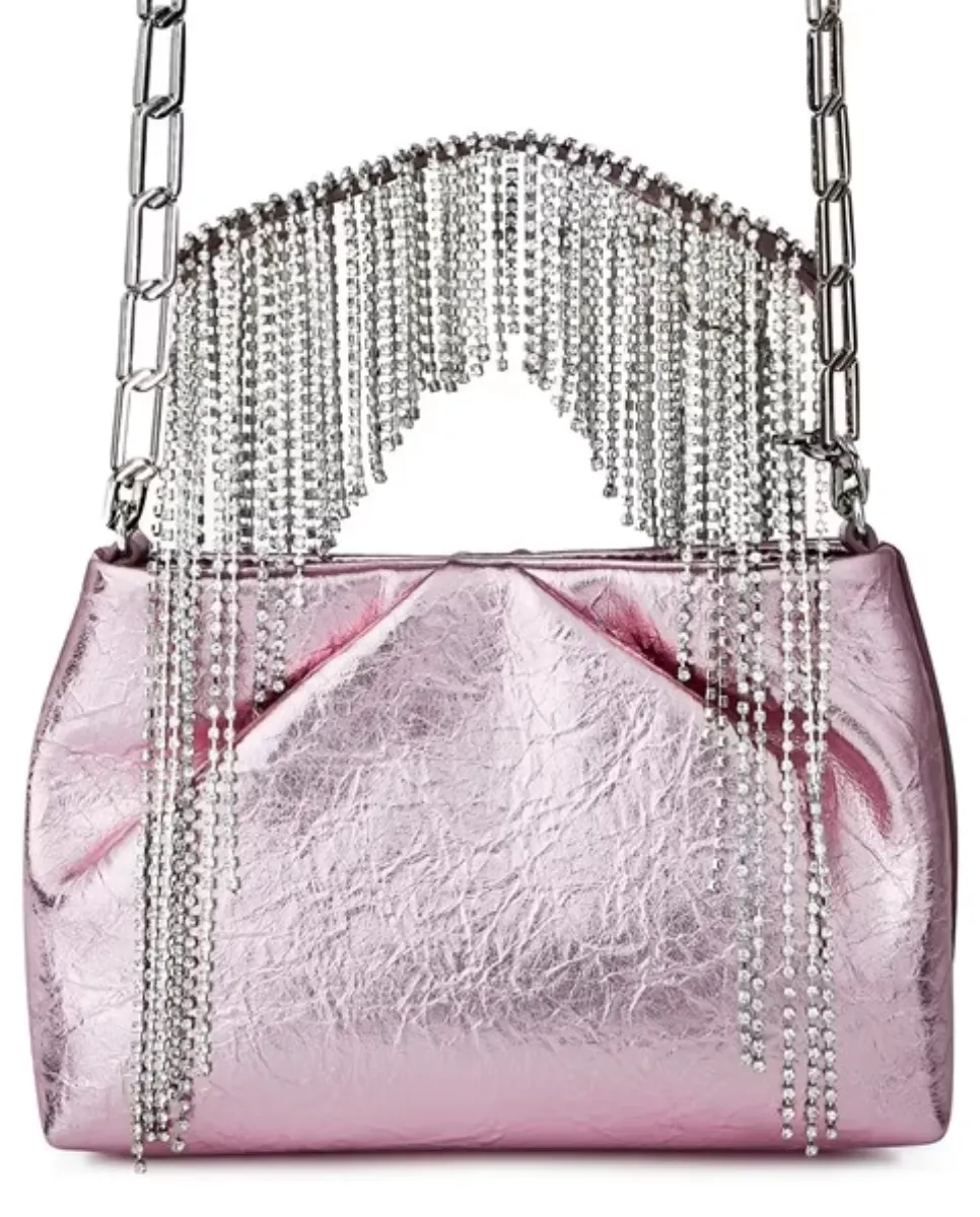 Cruz Crystal Fringe Crossbody Bag Pink