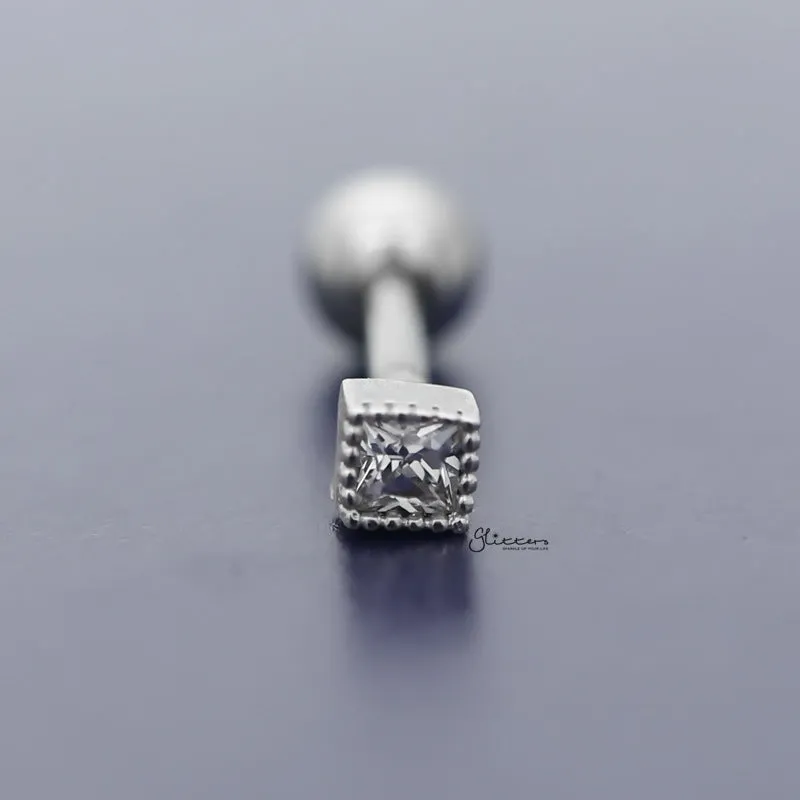 C.Z 2.5mm Square Shape Tragus Cartilage Earring - Ball End | Flat Back