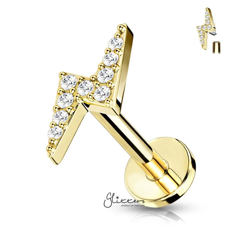 CZ Lightning Bolt Tragus Cartilage Barbell Stud - Gold