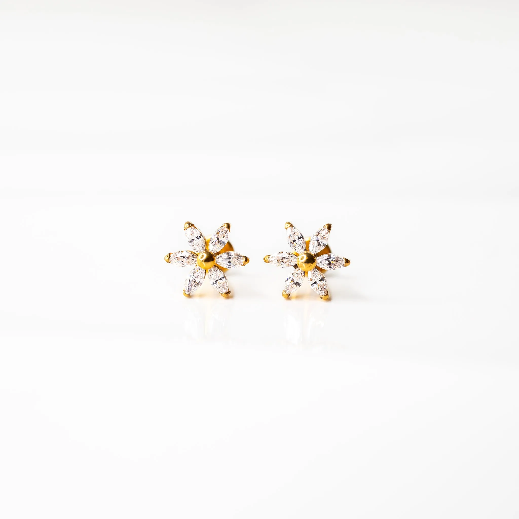 Daisy Marquise Flower Flat Back Sleeper Earrings - Six Stones