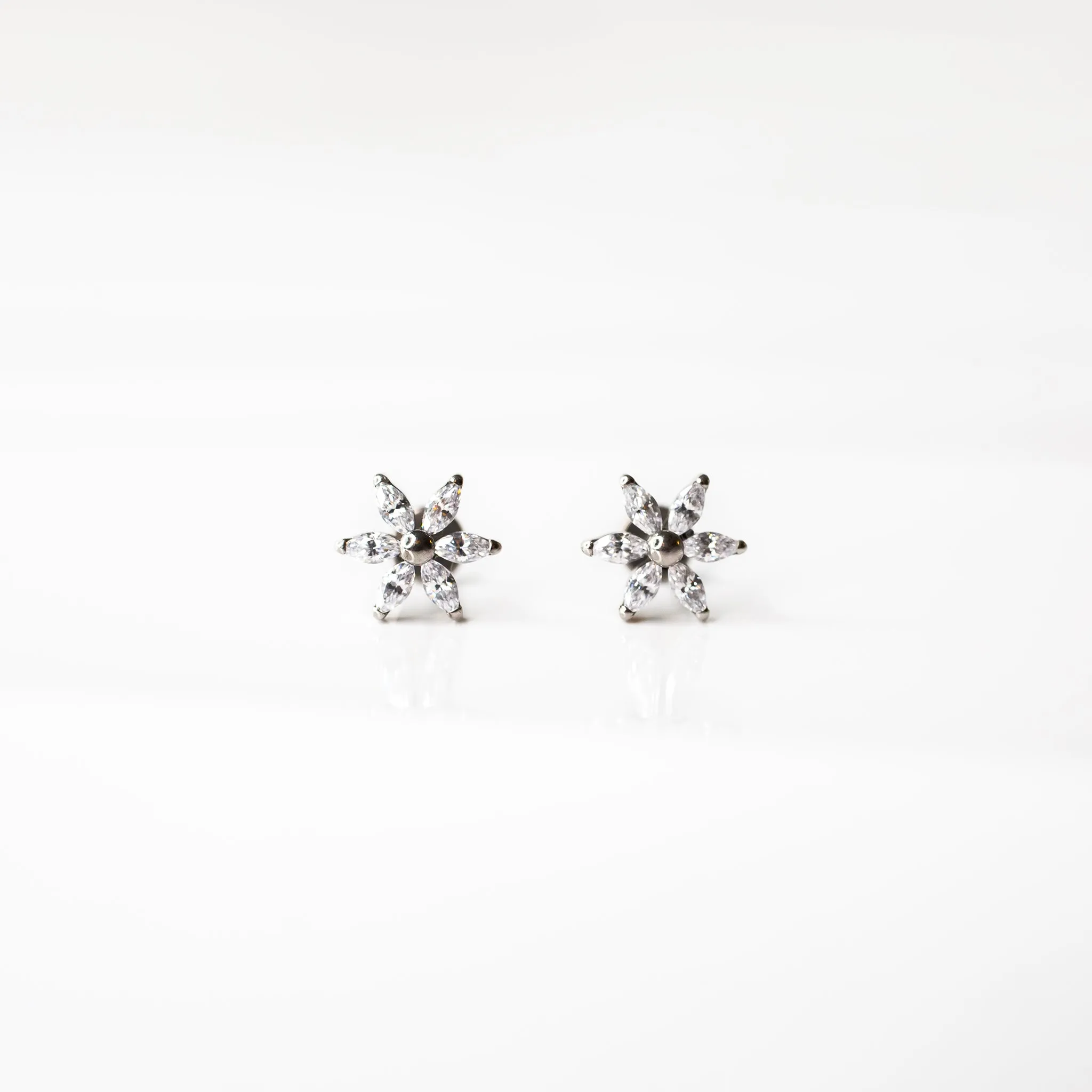 Daisy Marquise Flower Flat Back Sleeper Earrings - Six Stones