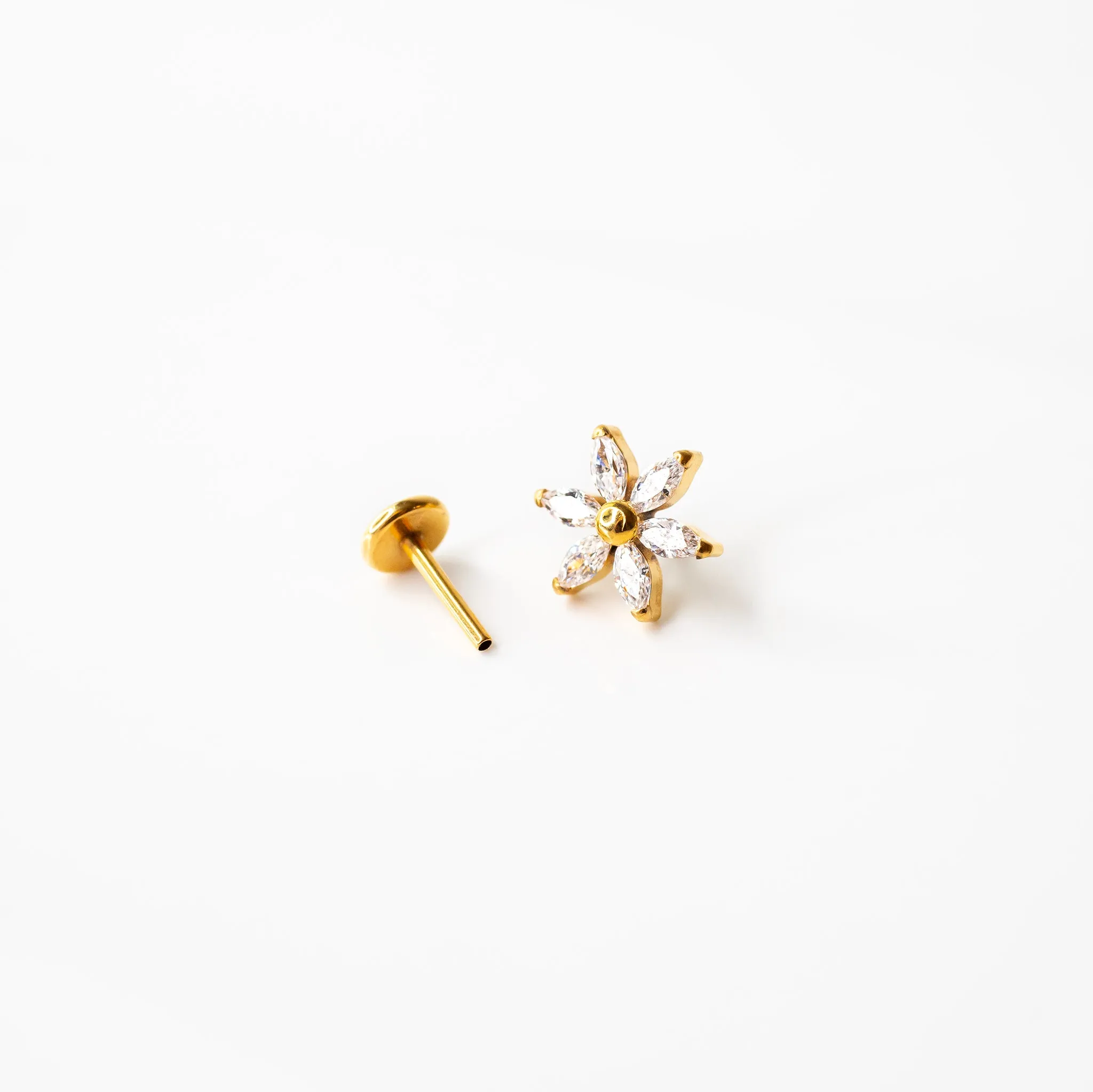 Daisy Marquise Flower Flat Back Sleeper Earrings - Six Stones