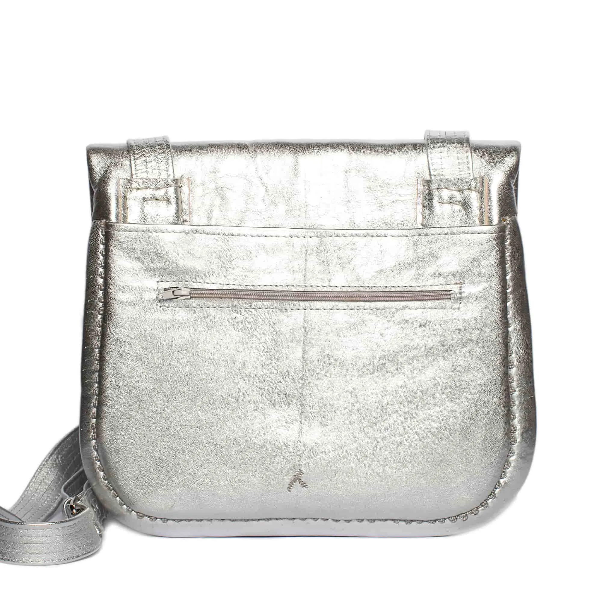 Embroidered Leather Berber Bag in Silver