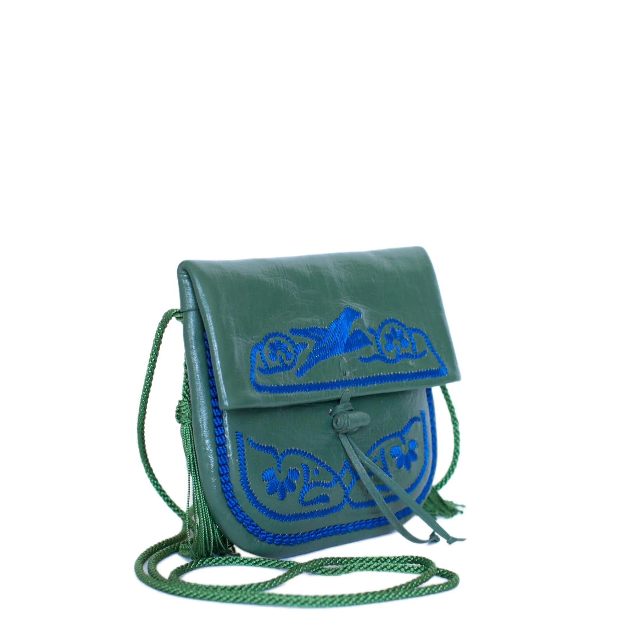 Embroidered Mini Crossbody Bag in Dark Green, Blue