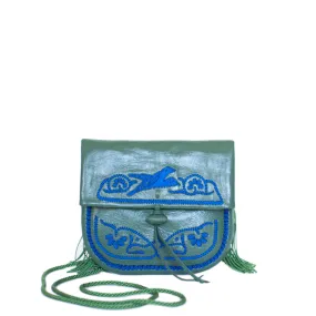 Embroidered Mini Crossbody Bag in Dark Green, Blue