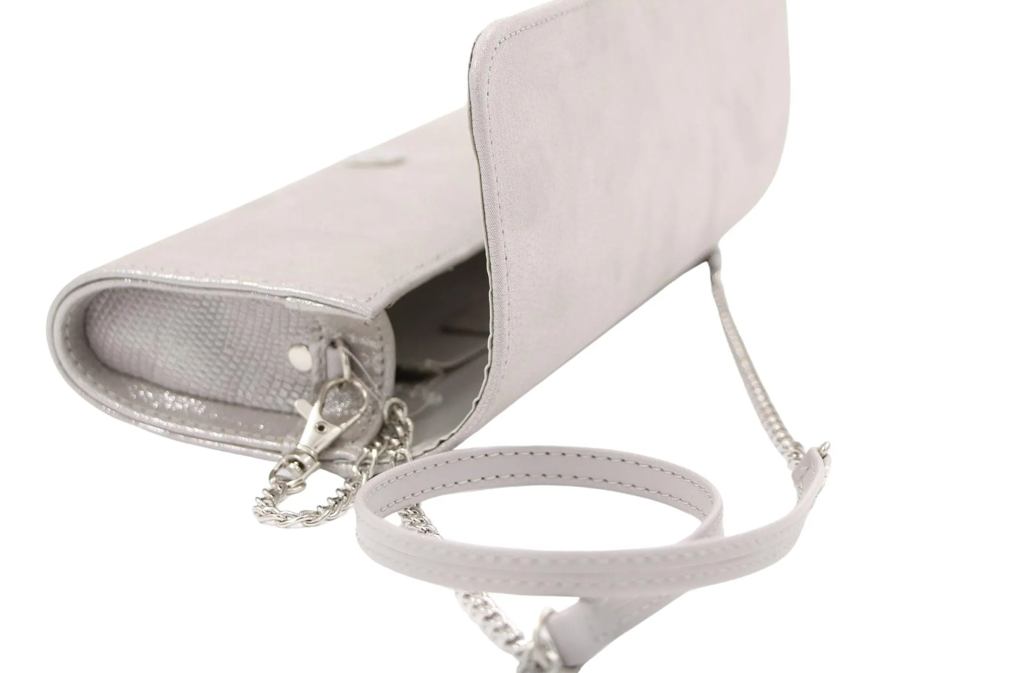 EMIS Silver Metallic leather Clutch Bag