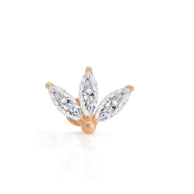 Engraved Lotus Marquise Cubic Zirconia Flat Back Stud