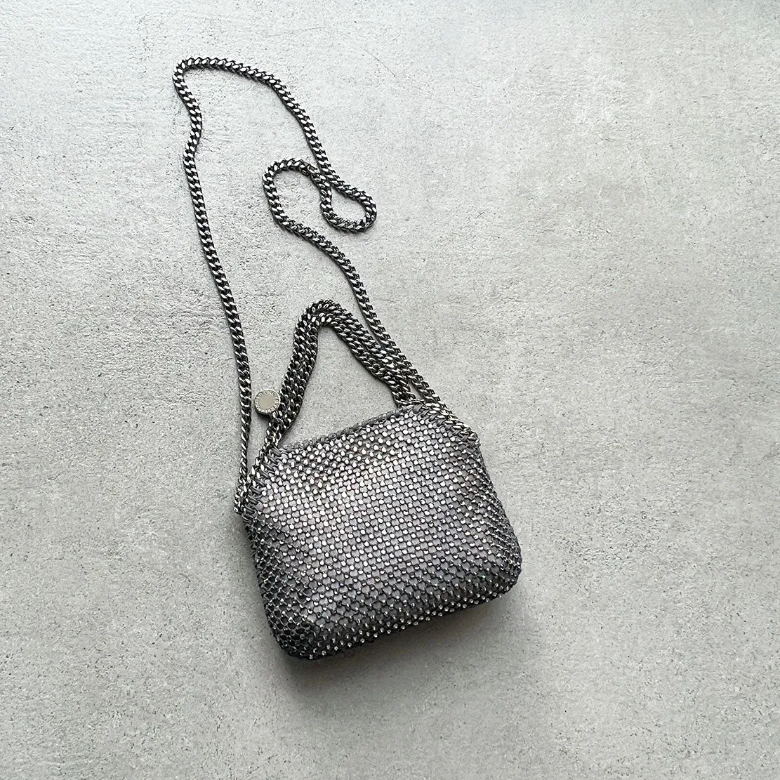 Falabella Mini Evening Crystal Mesh, Fog