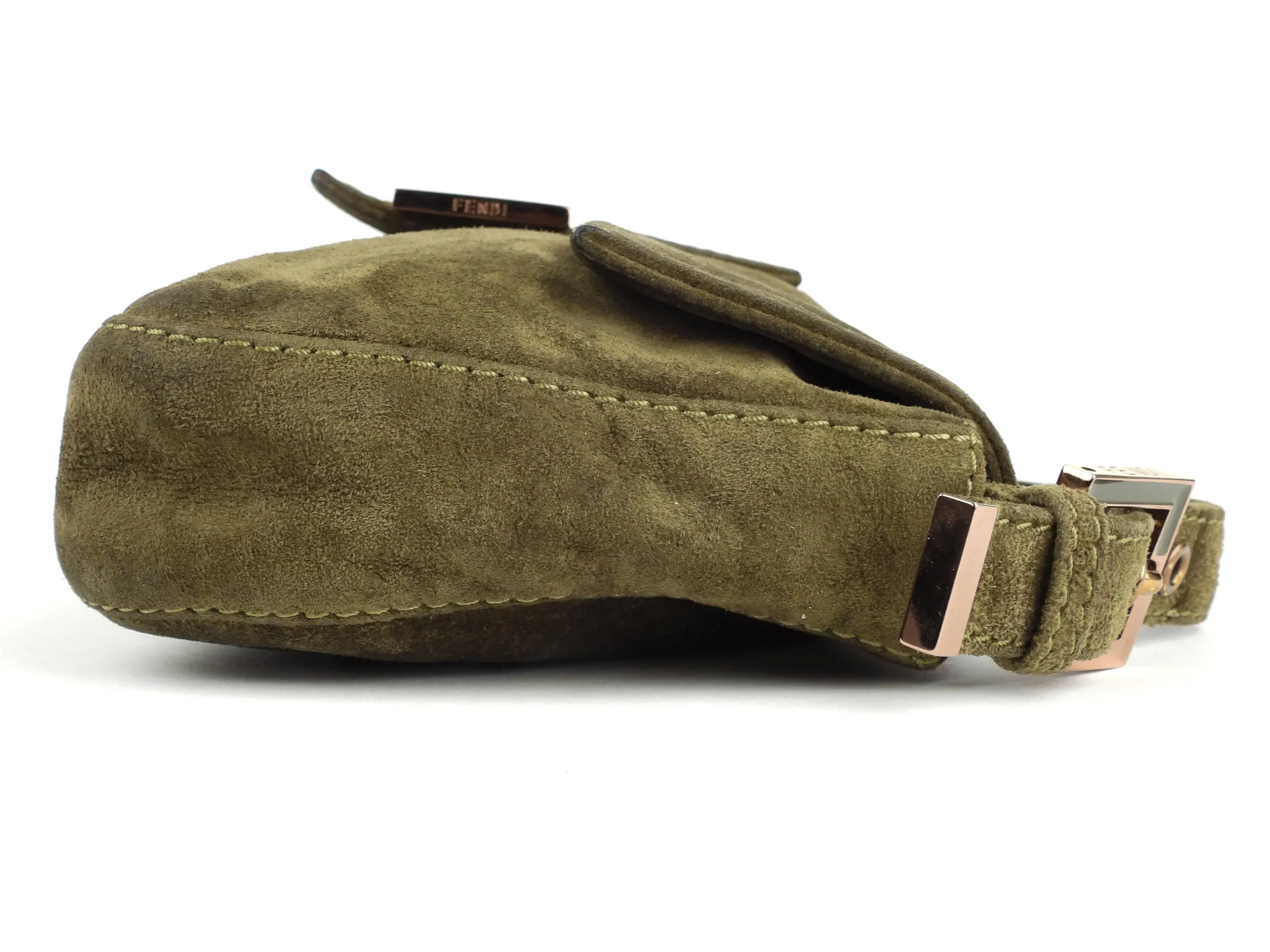 Fendi Baguette Shoulder Bag in Khaki Green Suede Leather