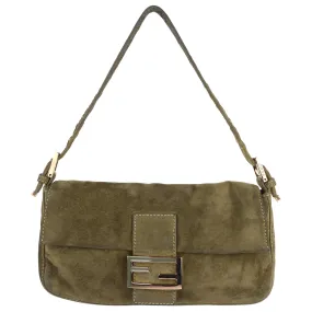 Fendi Baguette Shoulder Bag in Khaki Green Suede Leather