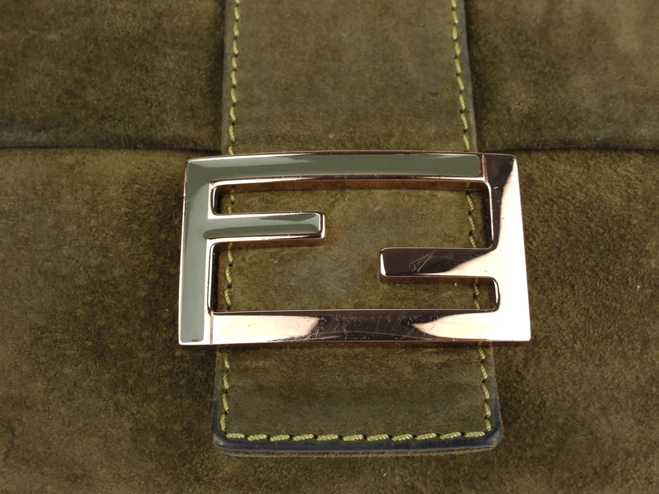 Fendi Baguette Shoulder Bag in Khaki Green Suede Leather