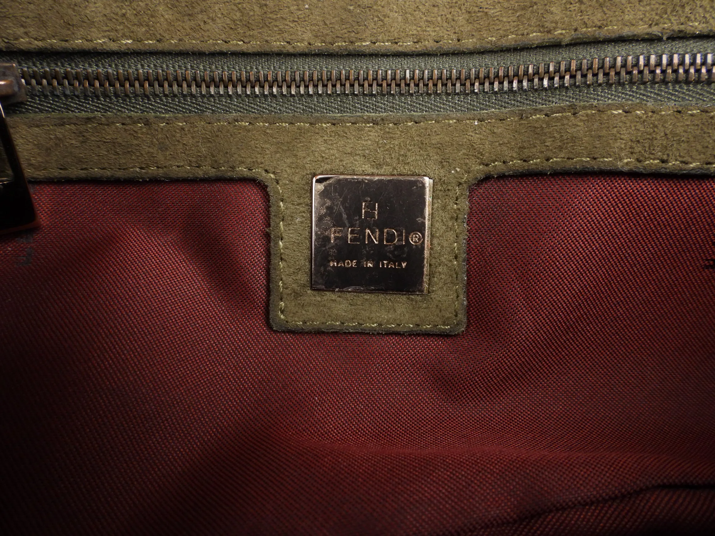 Fendi Baguette Shoulder Bag in Khaki Green Suede Leather