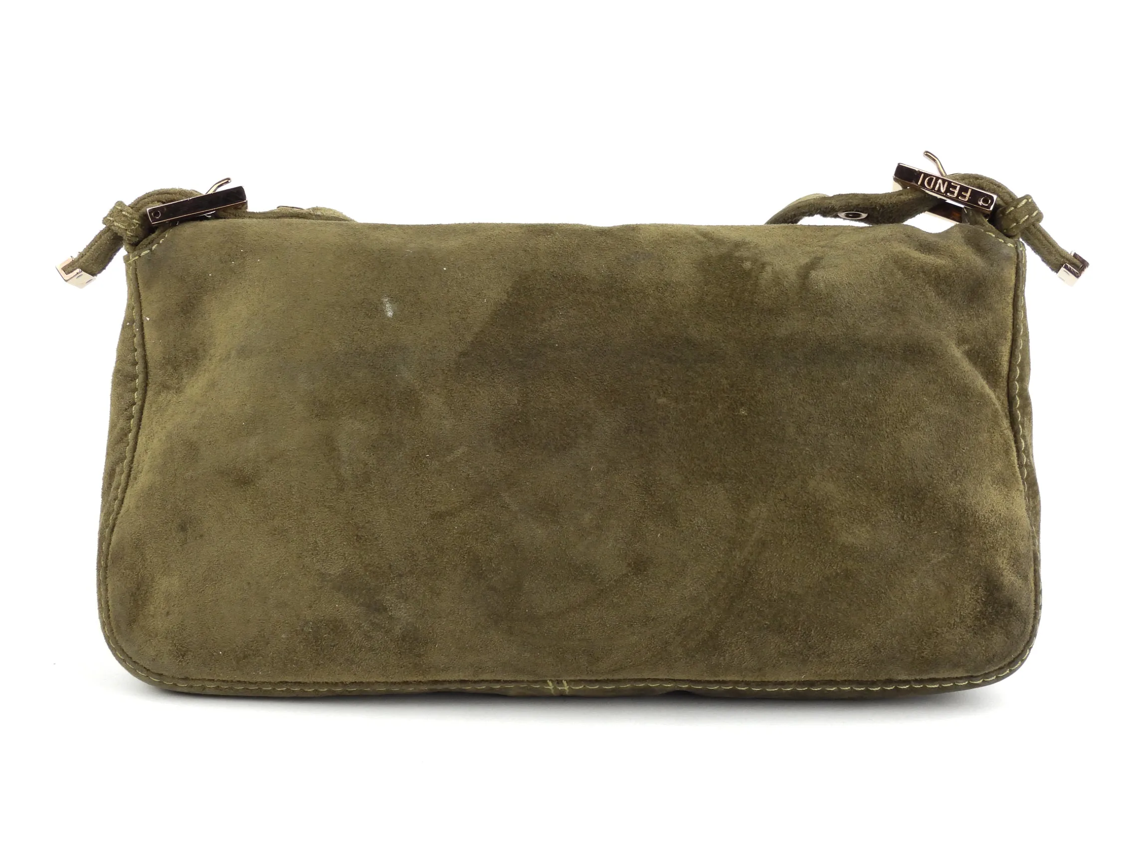 Fendi Baguette Shoulder Bag in Khaki Green Suede Leather