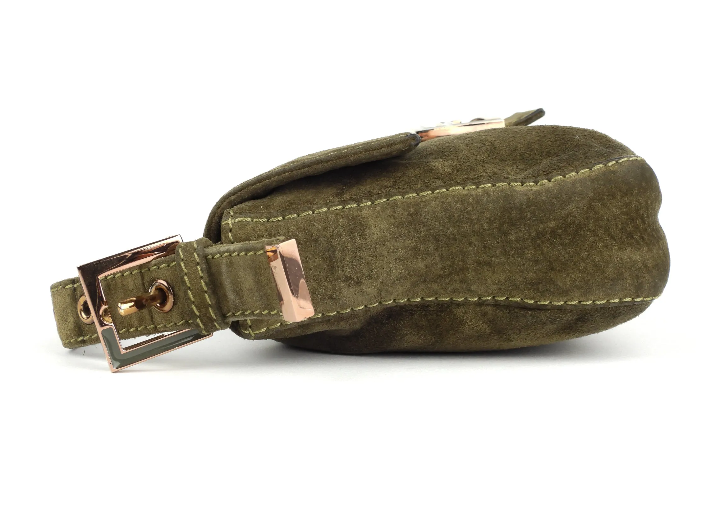 Fendi Baguette Shoulder Bag in Khaki Green Suede Leather