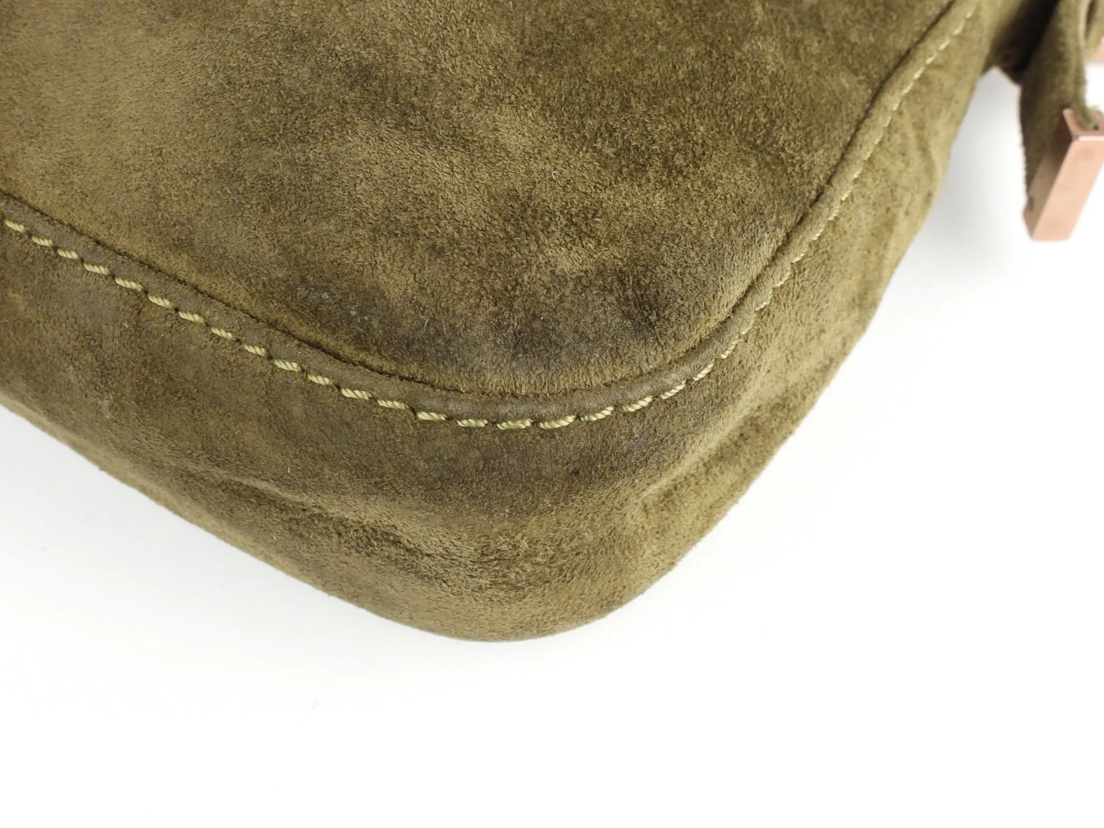 Fendi Baguette Shoulder Bag in Khaki Green Suede Leather