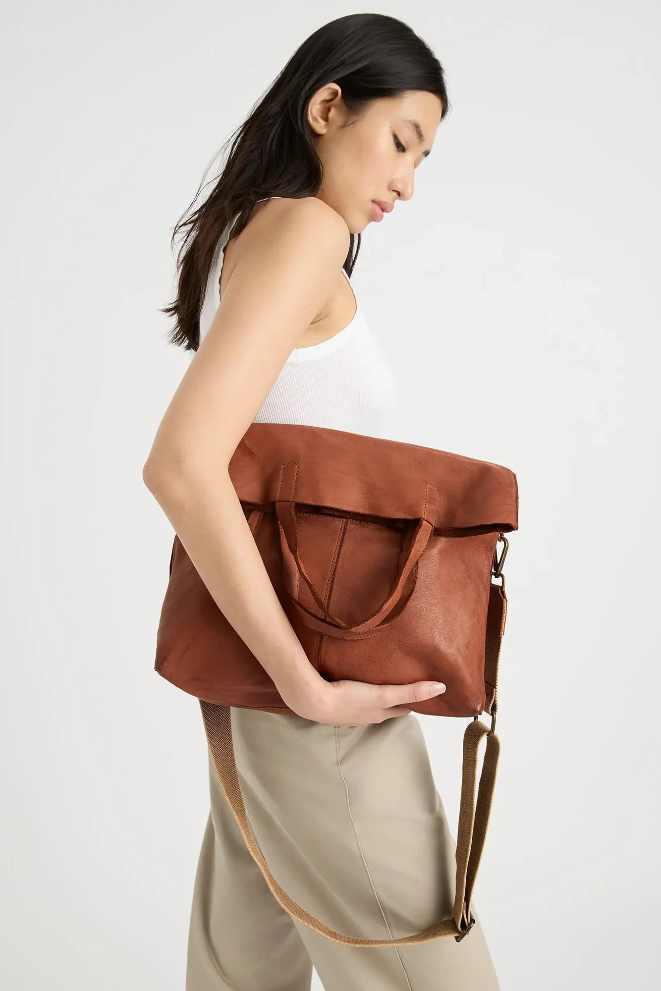 Foldover Tote - Cognac