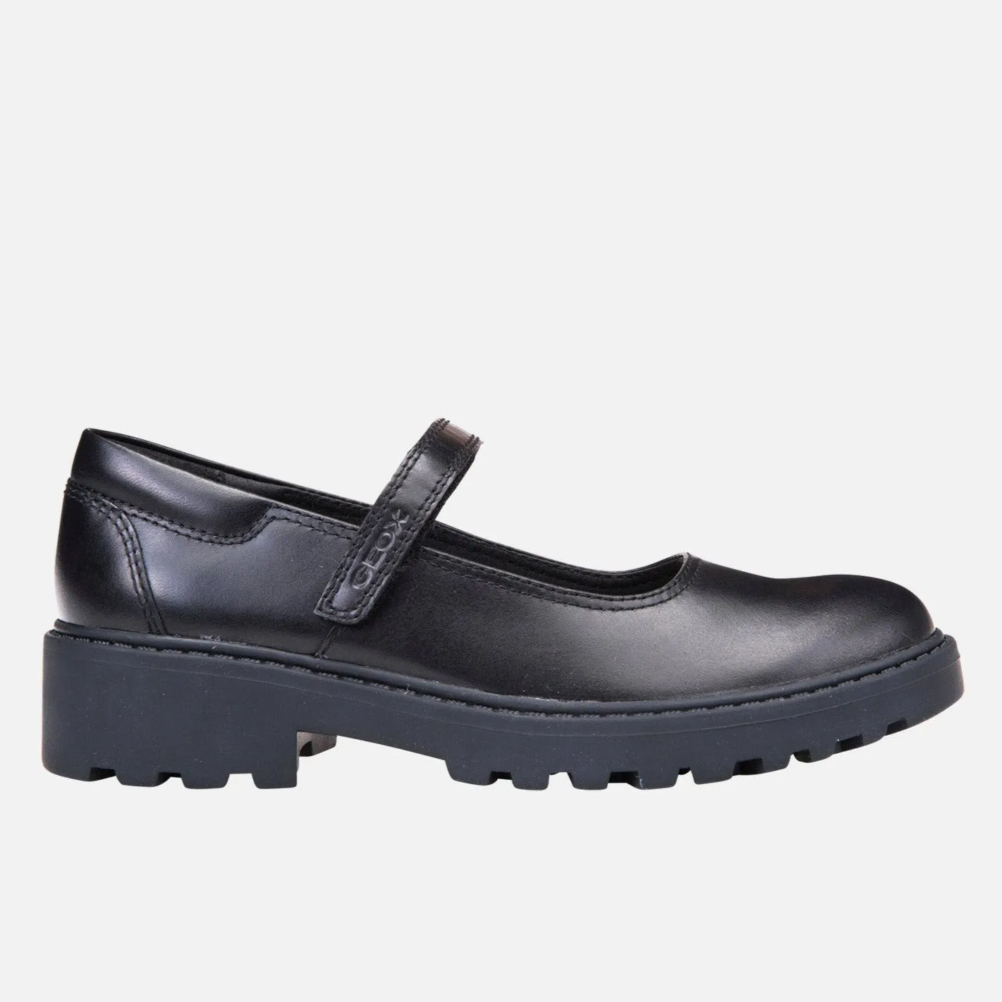 Girls Geox Black Leather Mary Jane School Shoes J Casey Breathable