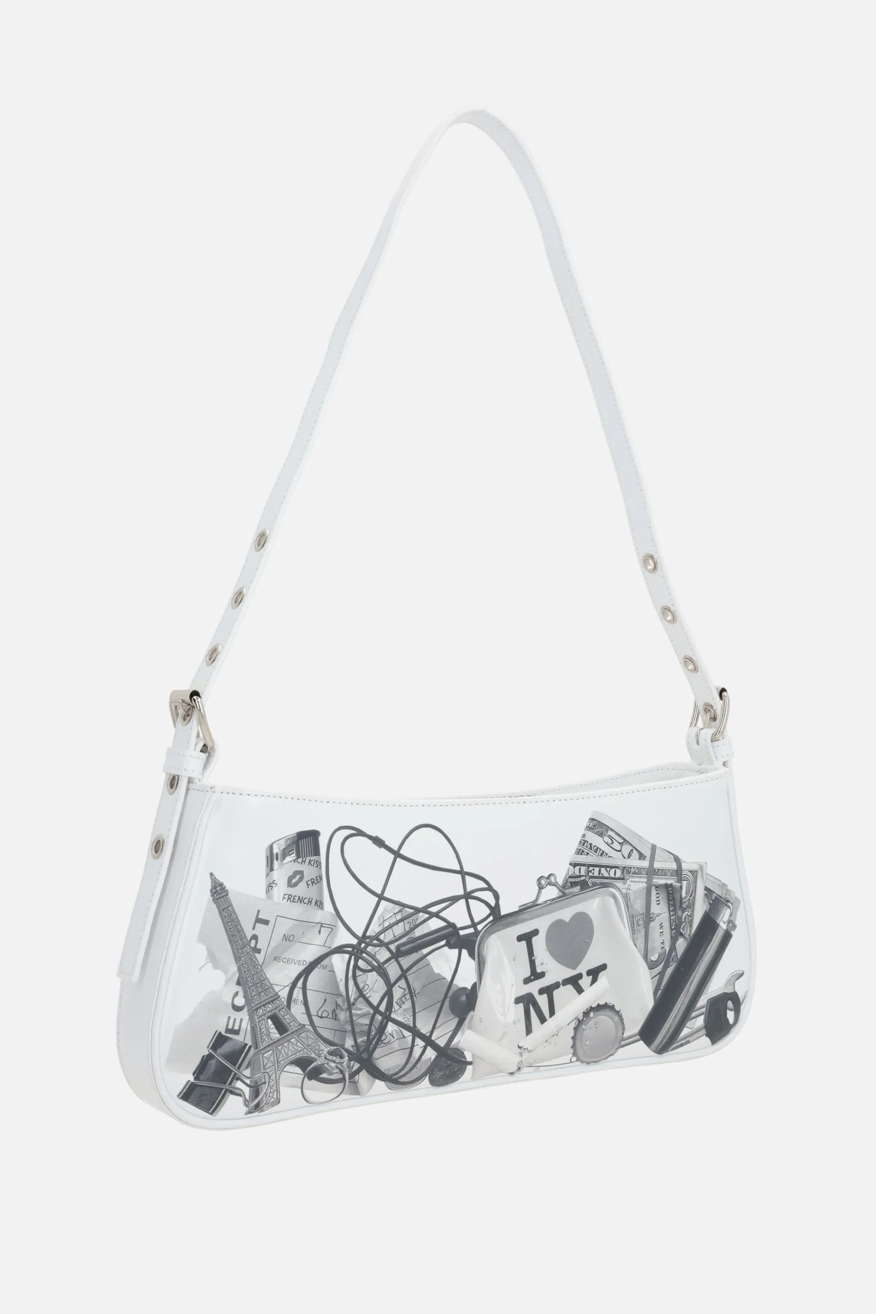 graphic print smooth leather shoulder bag