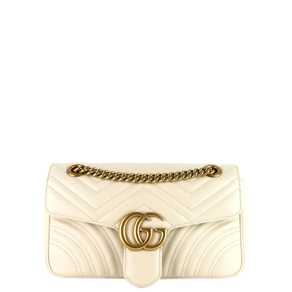 Gucci GG Marmont Small Ivory Double Chain Flap Bag