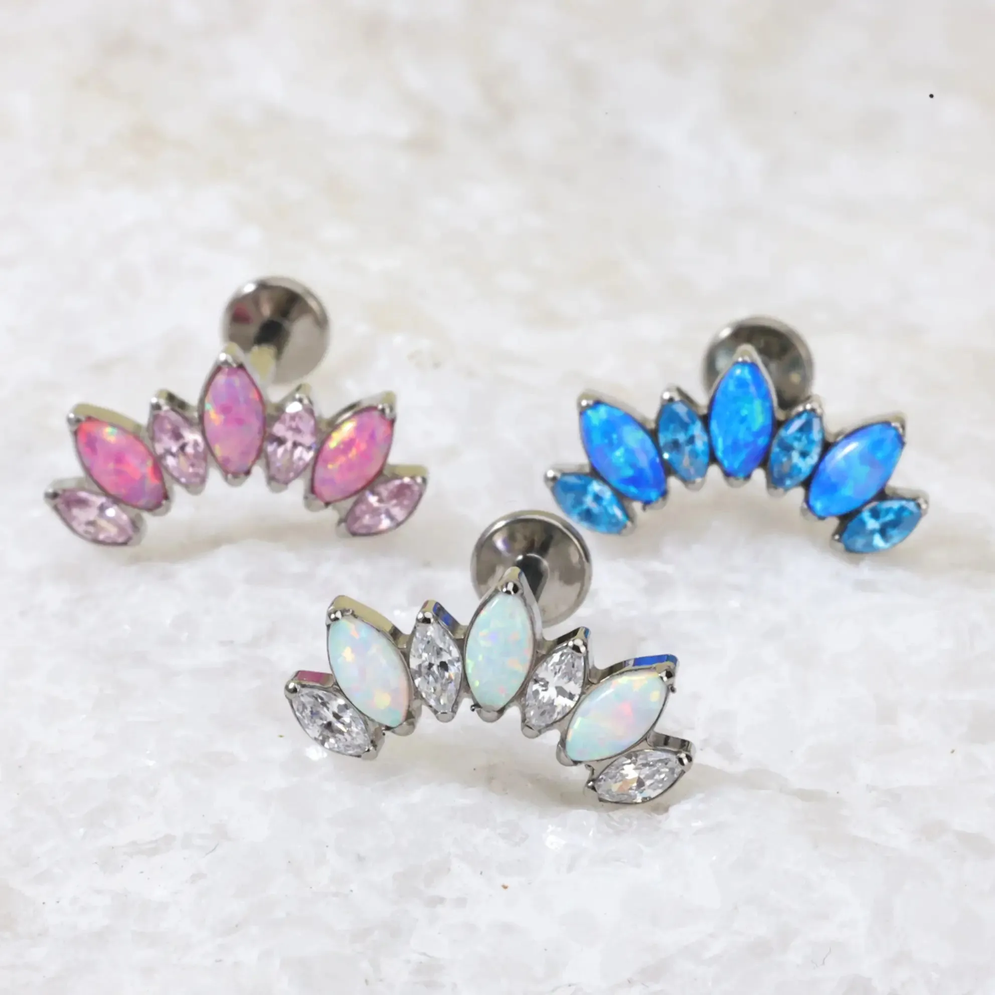 Implant Grade Titanium 7-Petal Opal Crown Flat Back EARRING