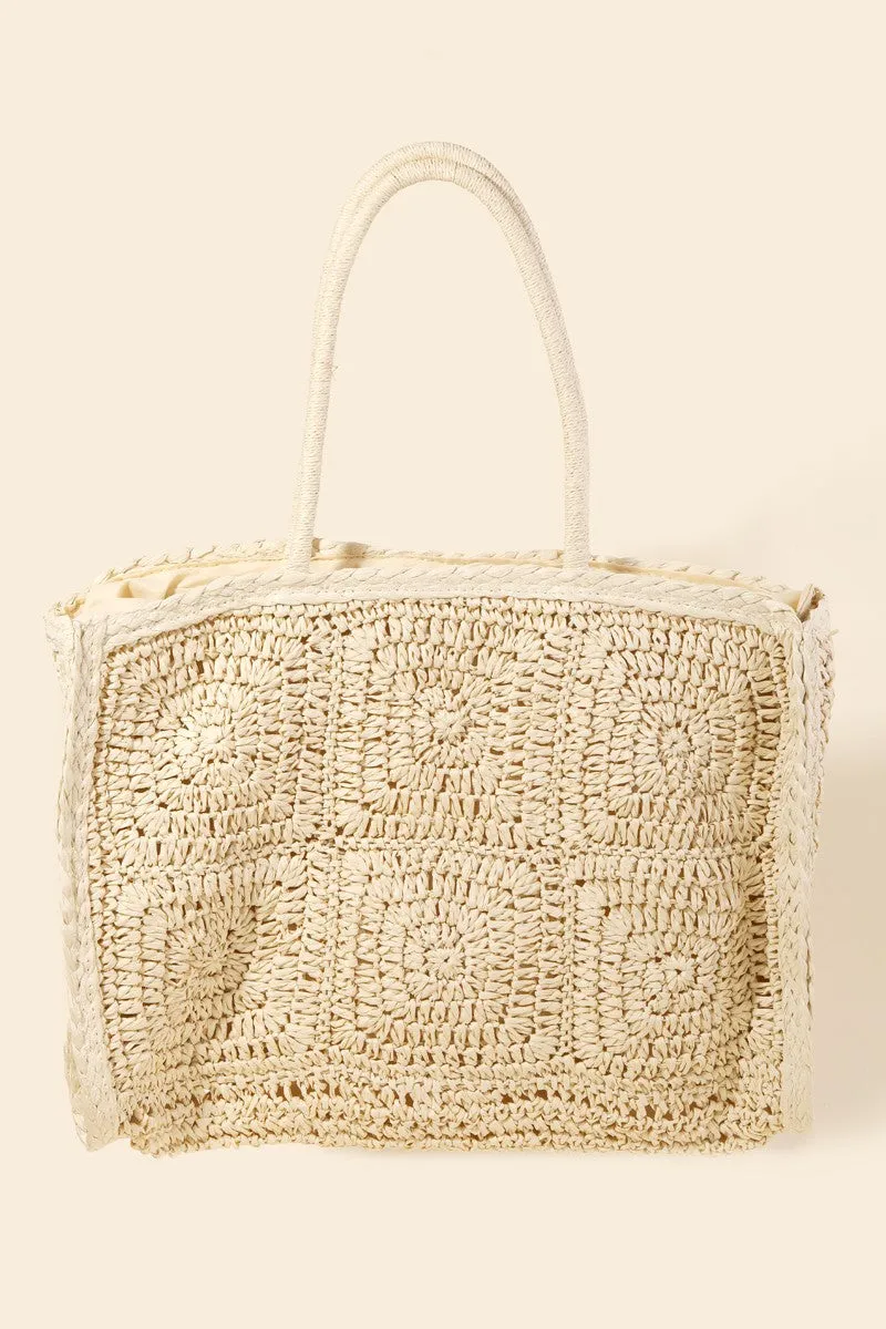 Ivory Straw Braided Rectangle Tote Bag