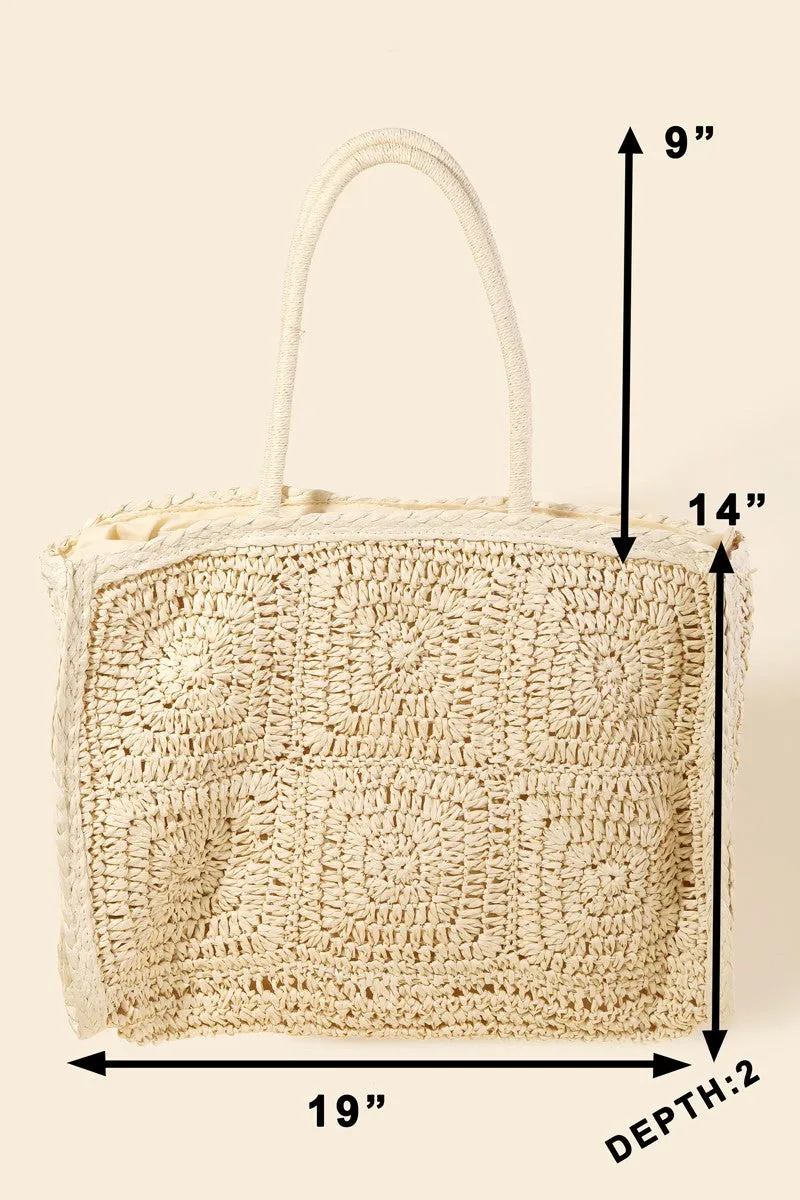 Ivory Straw Braided Rectangle Tote Bag