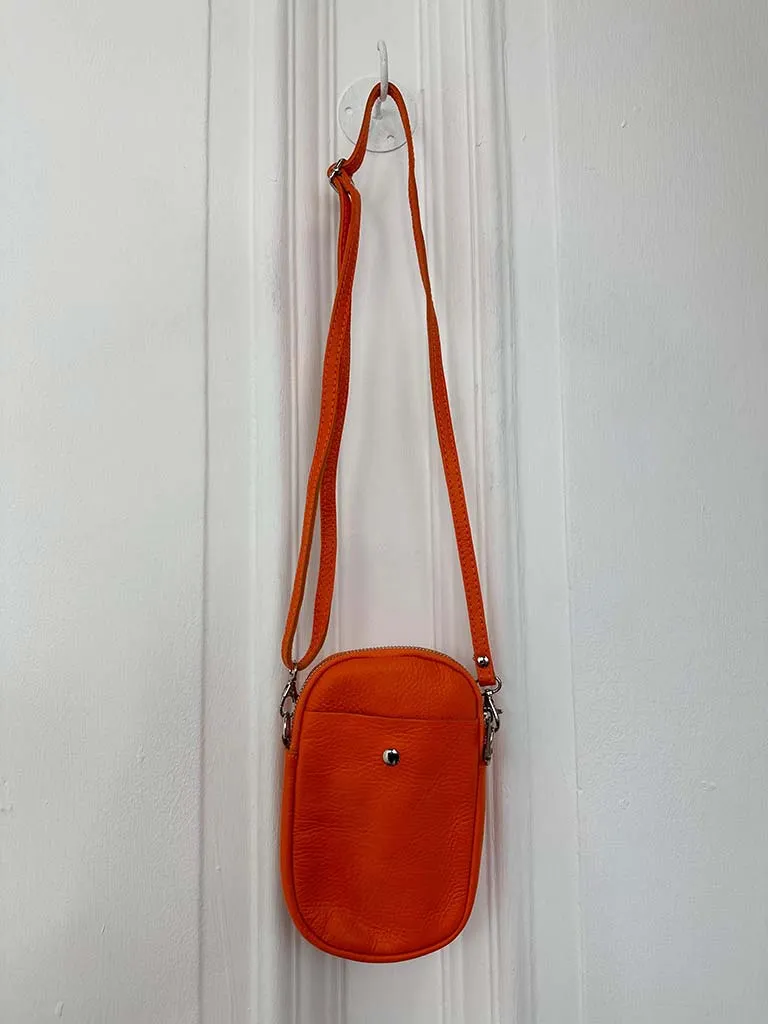 Leather Cross Body Bag - Orange