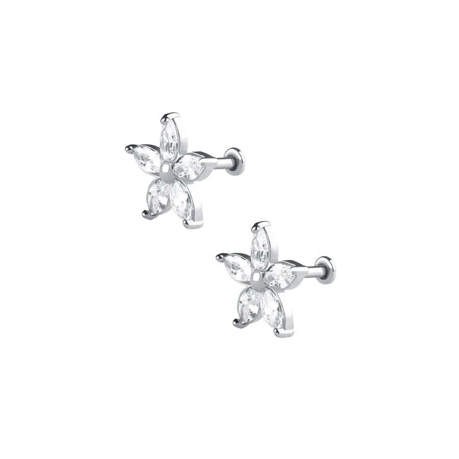 Marquise Flower Internal Threaded Micro Flat Back Earrings