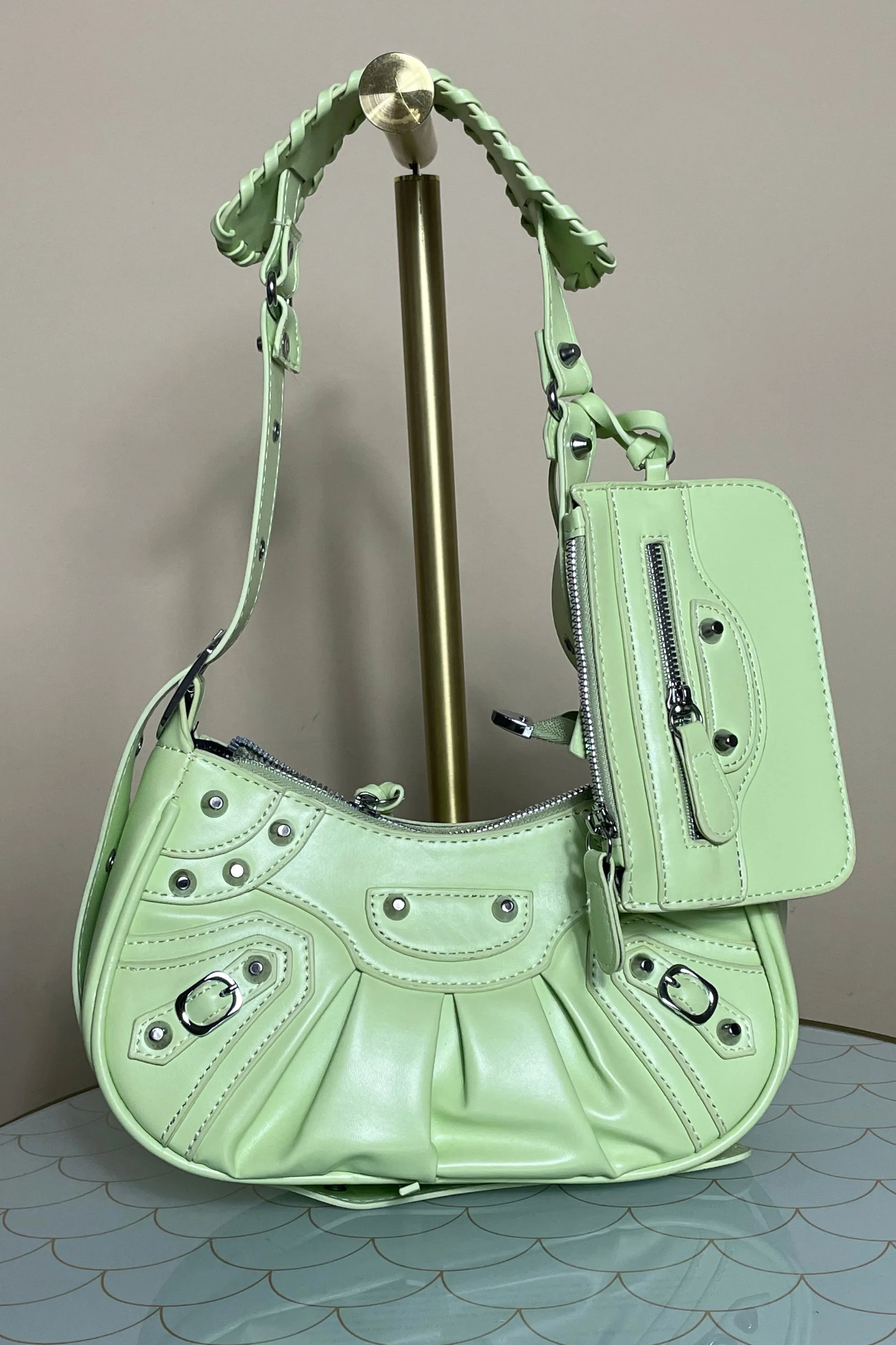 Pastel green motorcycle shoulder bag