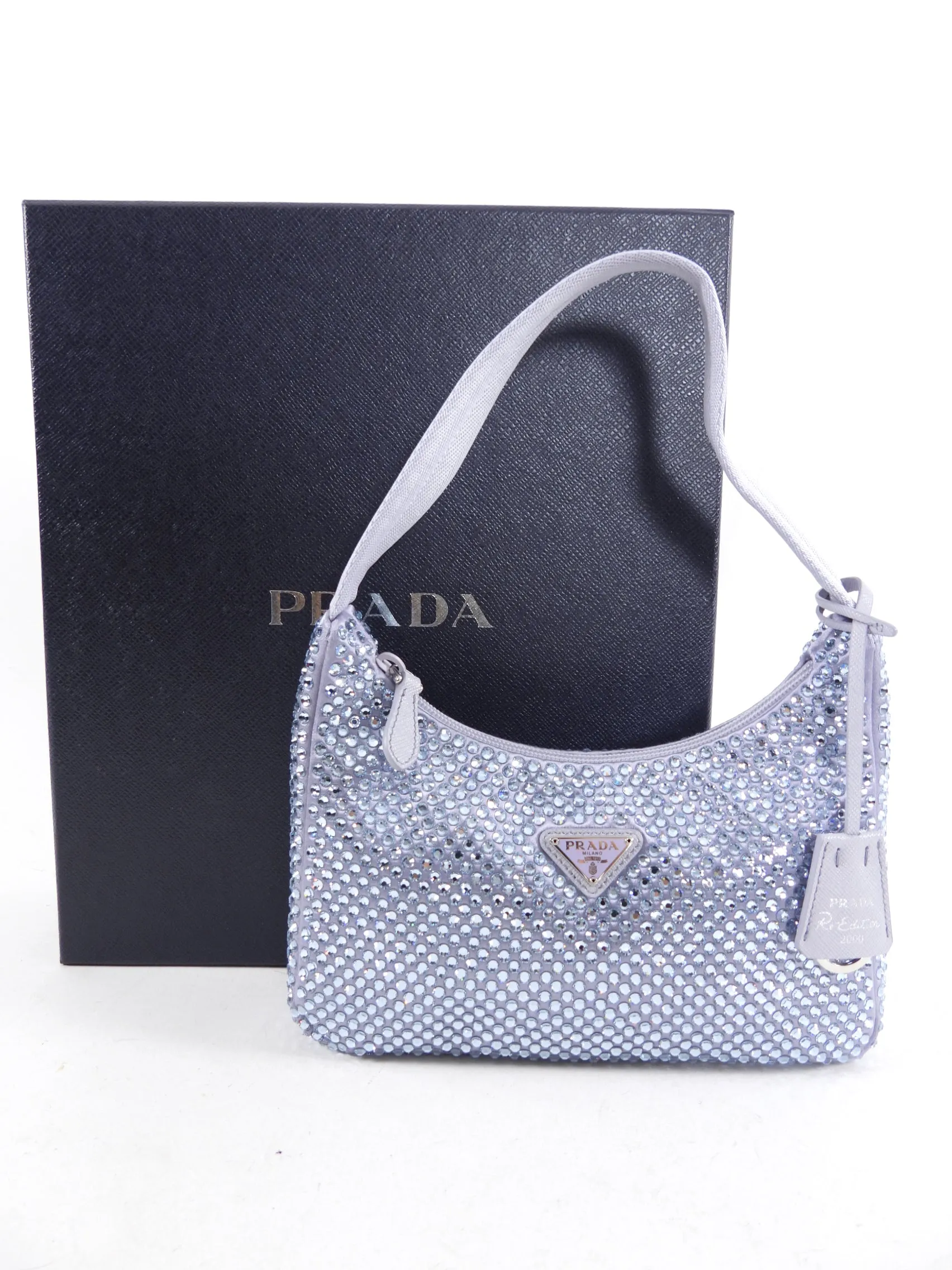 Prada Light Purple Crystal Satin RE-Edition Mini Bag – Elegant Designer Handbag