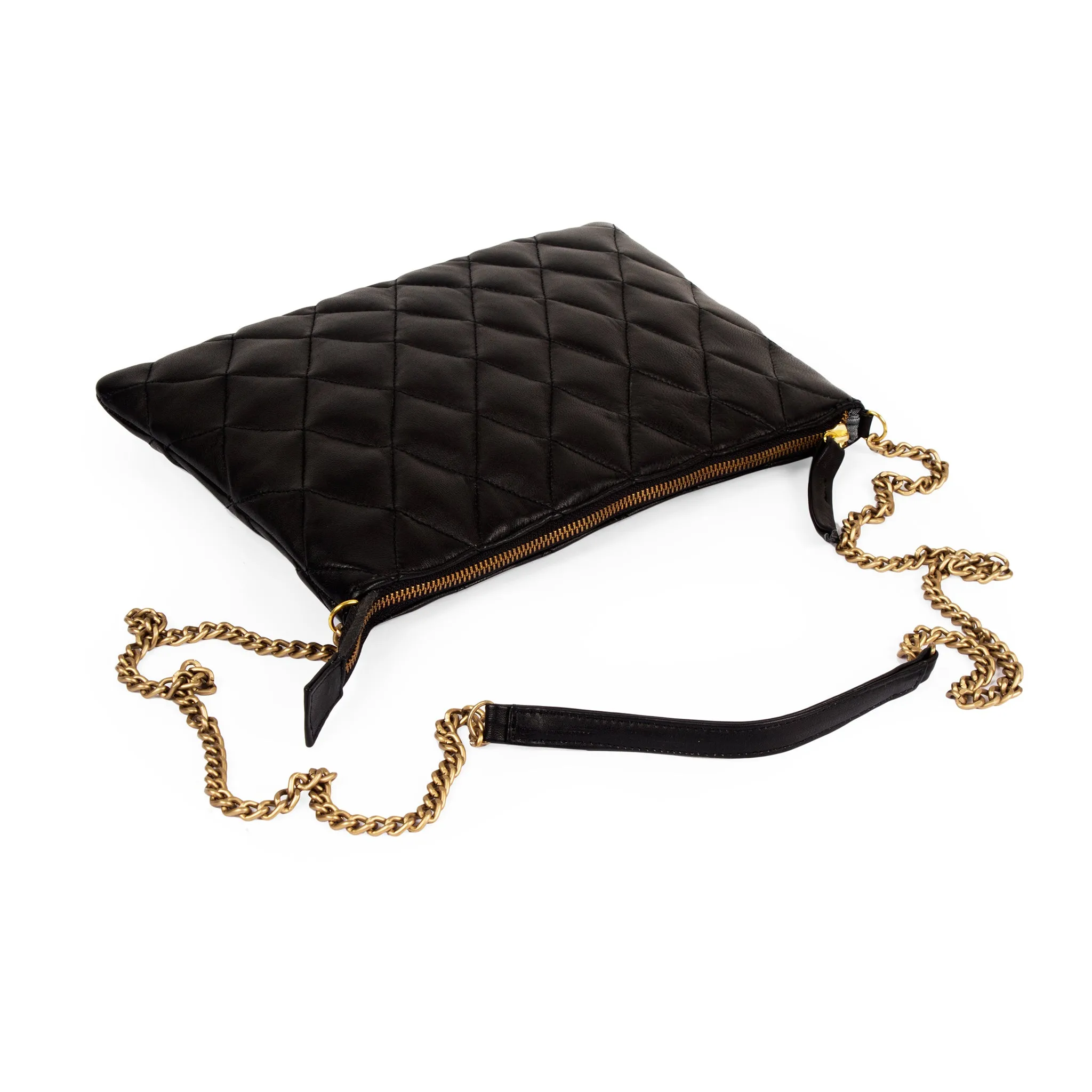 Quilted Flat Wallet Clutch-Black