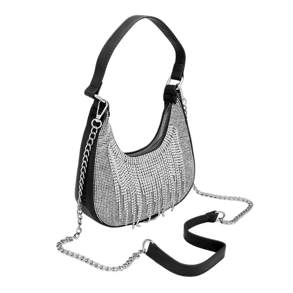 Rhinestone Fringe Evening Shoulder Crossbody Bag