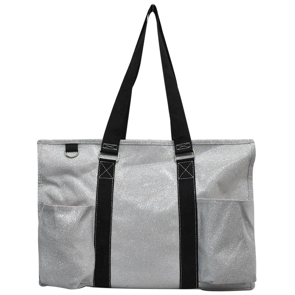 Silver Glitter NGIL Zippered Caddy Large Organizer Tote Bag