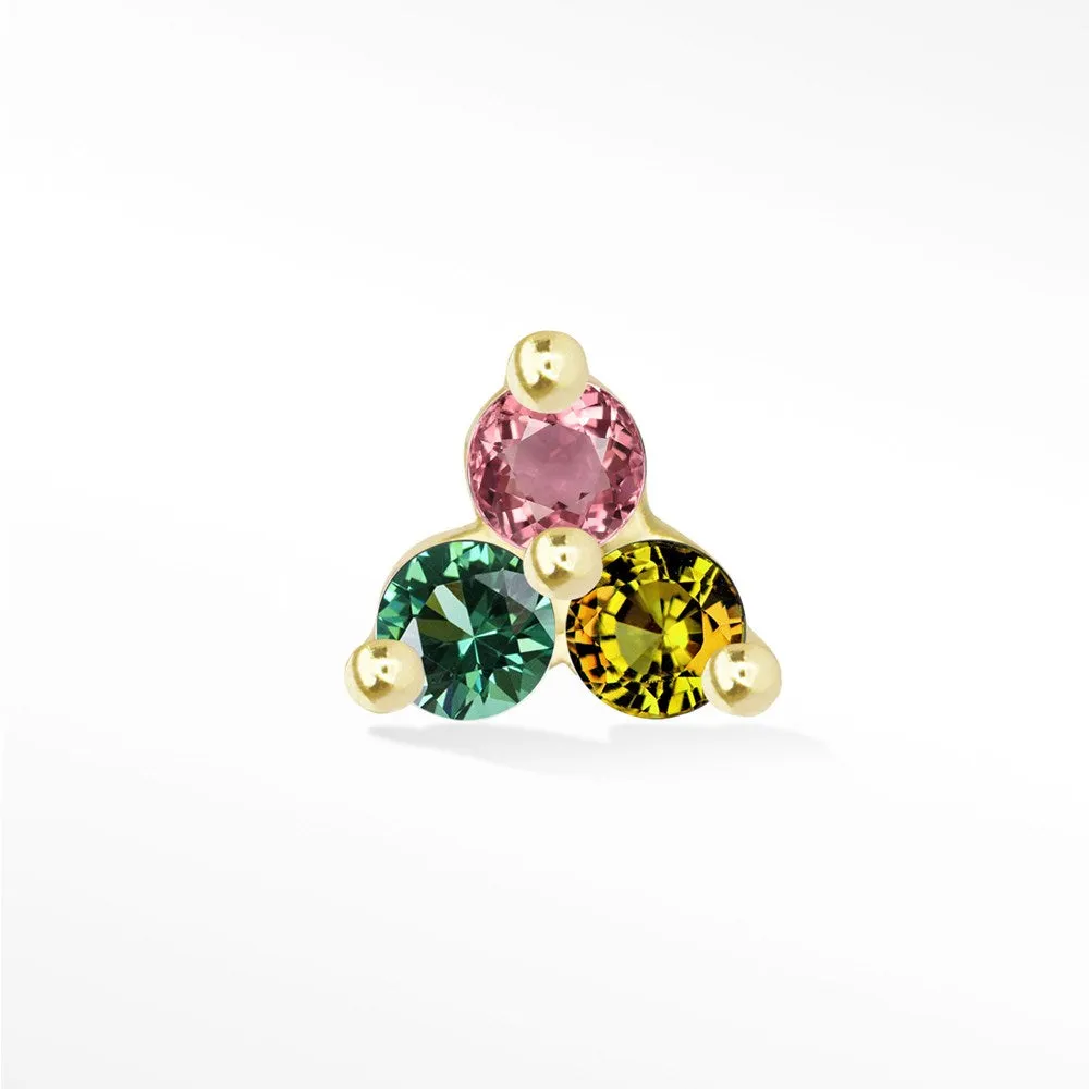 Tourmaline Flat Back Earring Trinity 14k Yellow